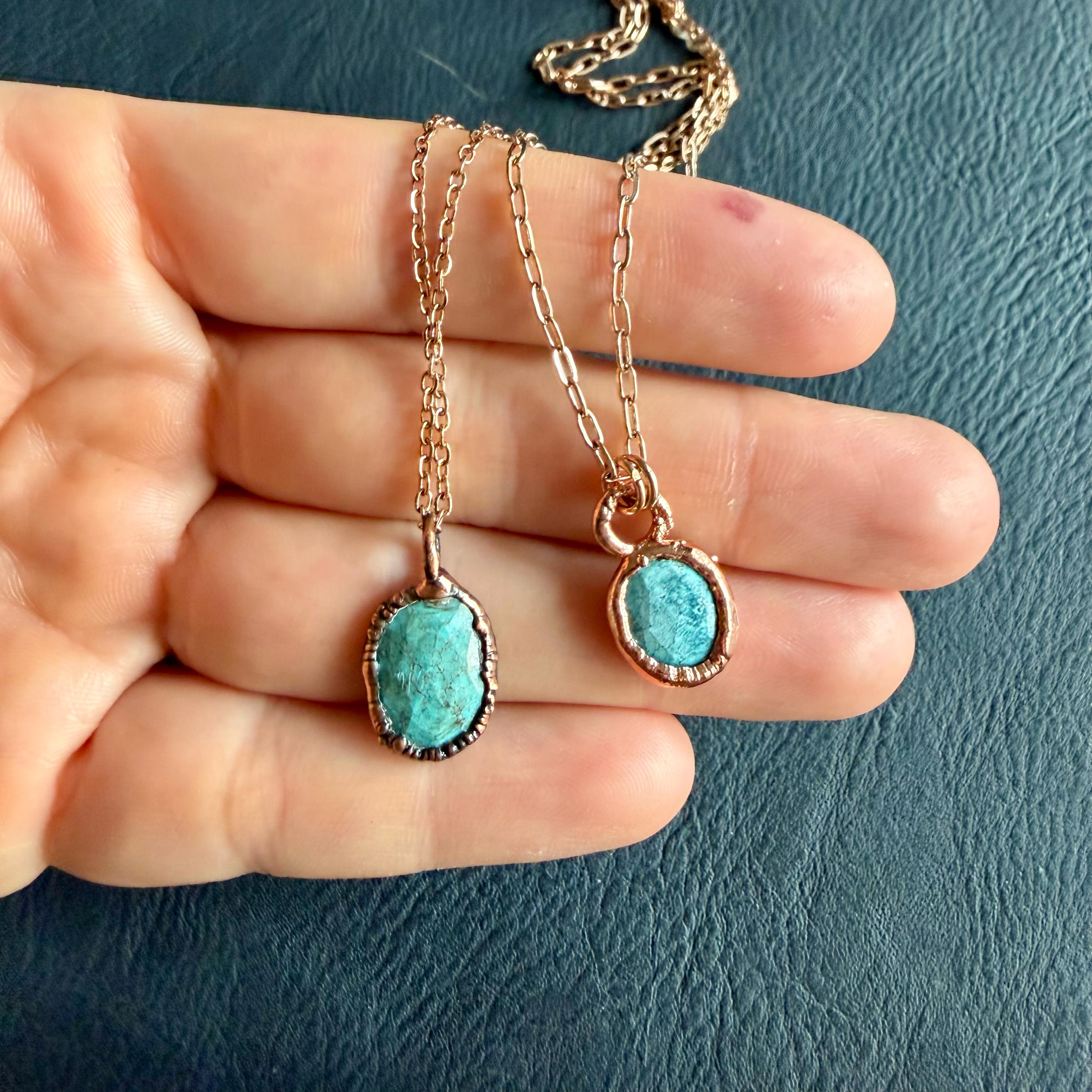 Rose Cut Turquoise Electroformed Copper Necklace | December Birthstone