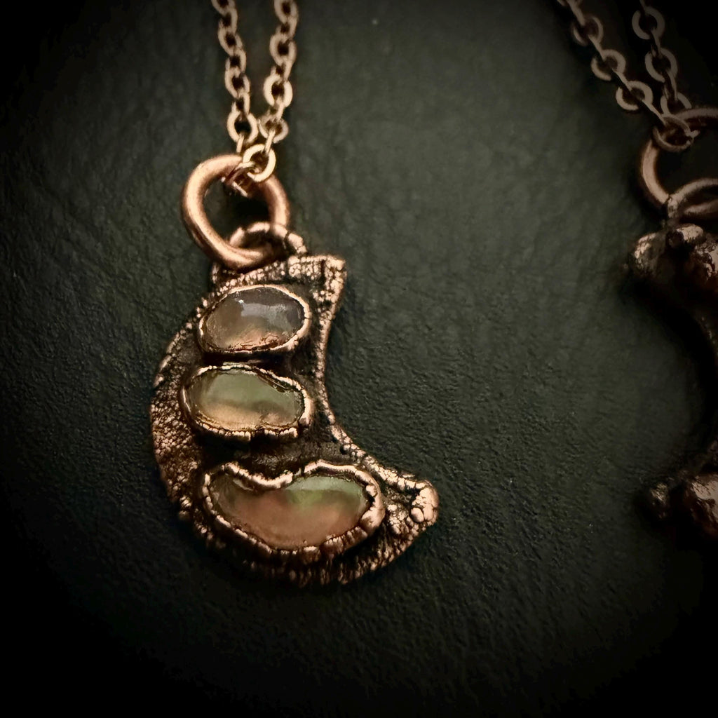 Welo Opal Moon Necklace | Electroformed Copper Pendant, Celestial Jewelry