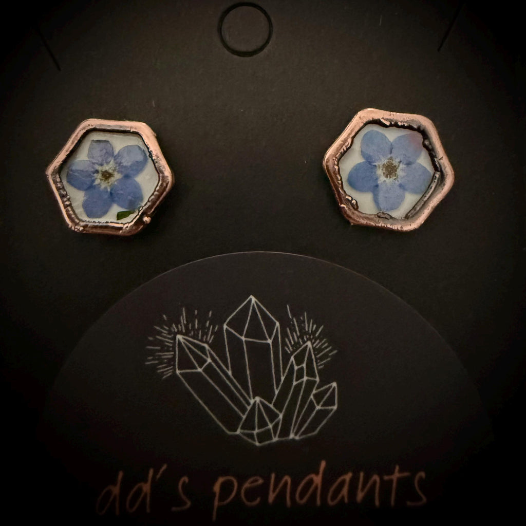 Forget Me Not Flower Stud Earrings – Electroformed Copper – Handmade Botanical Jewelry