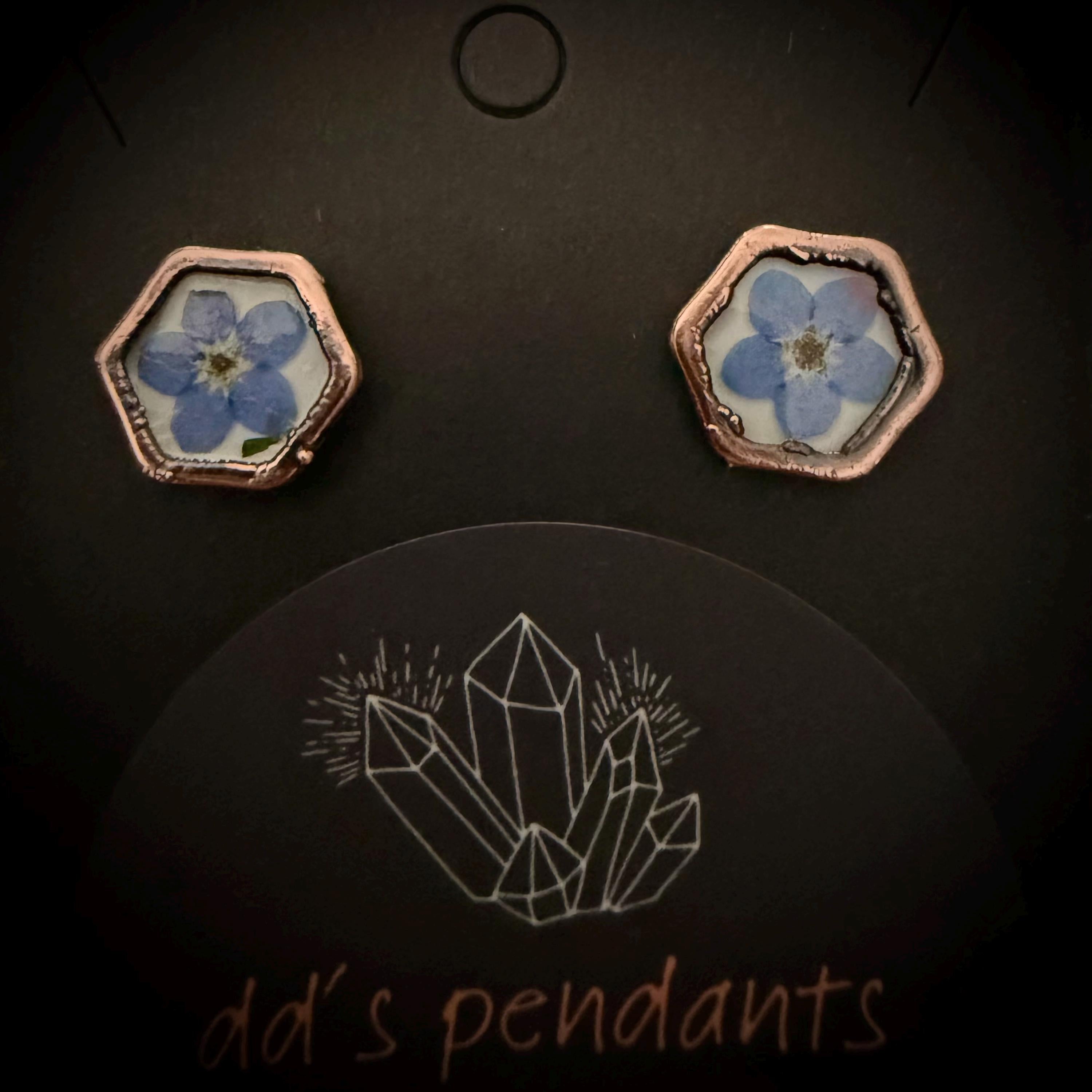 Forget Me Not Flower Stud Earrings – Electroformed Copper – Handmade Botanical Jewelry