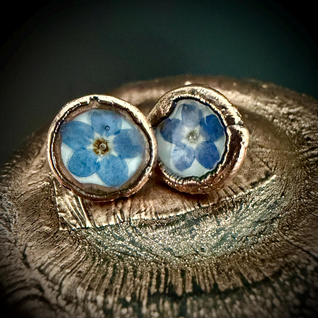 Forget Me Not Flower Stud Earrings – Electroformed Copper – Handmade Botanical Jewelry