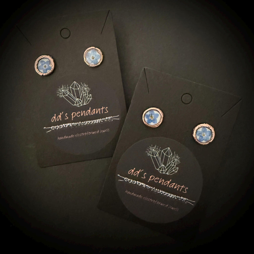 Forget Me Not Flower Stud Earrings – Electroformed Copper – Handmade Botanical Jewelry