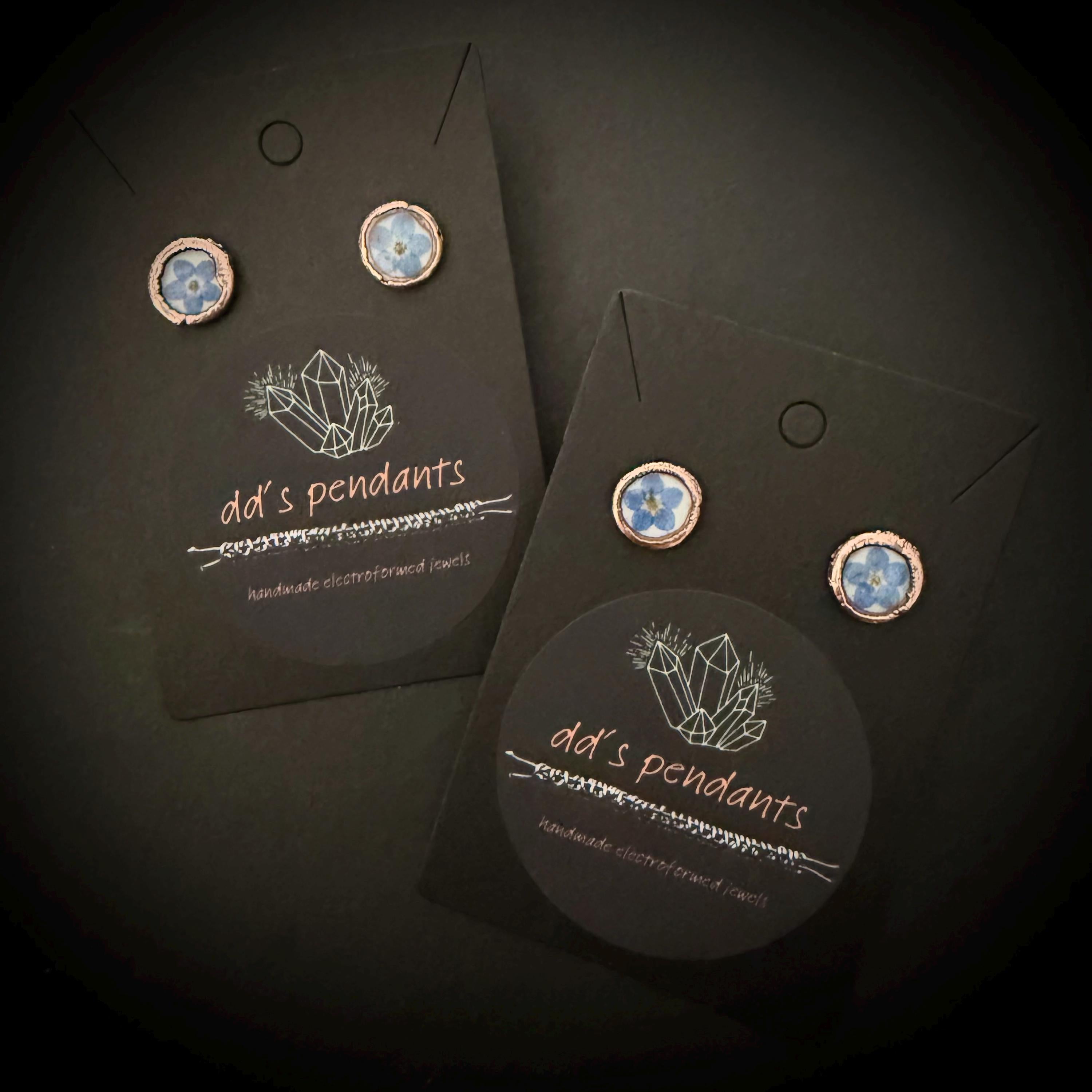 Forget Me Not Flower Stud Earrings – Electroformed Copper – Handmade Botanical Jewelry