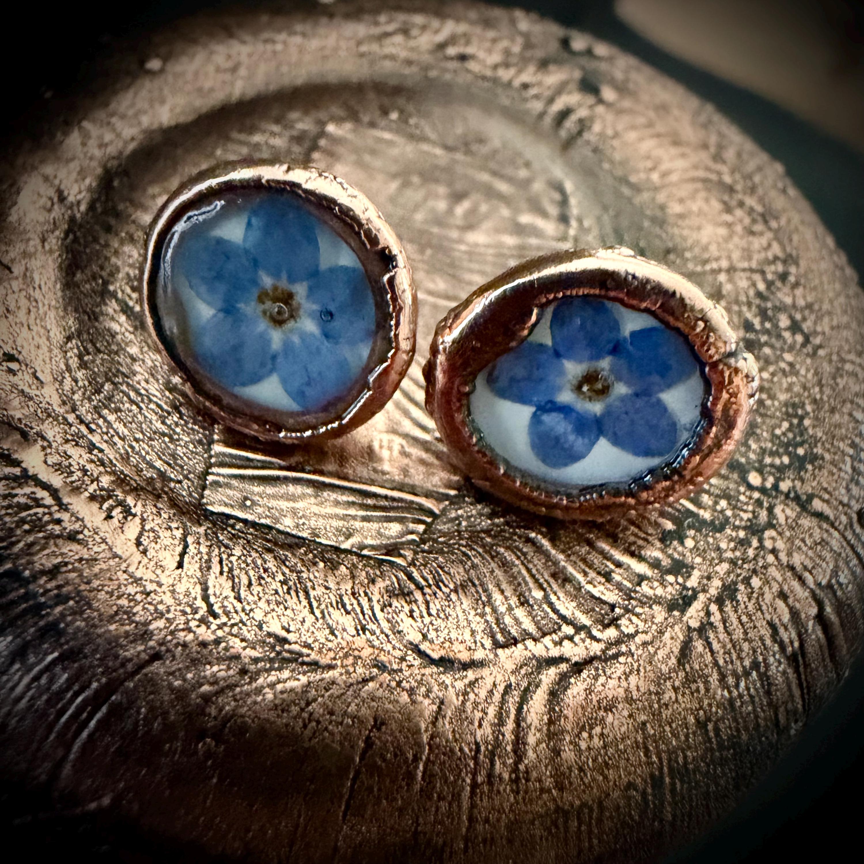 Forget Me Not Flower Stud Earrings – Electroformed Copper – Handmade Botanical Jewelry