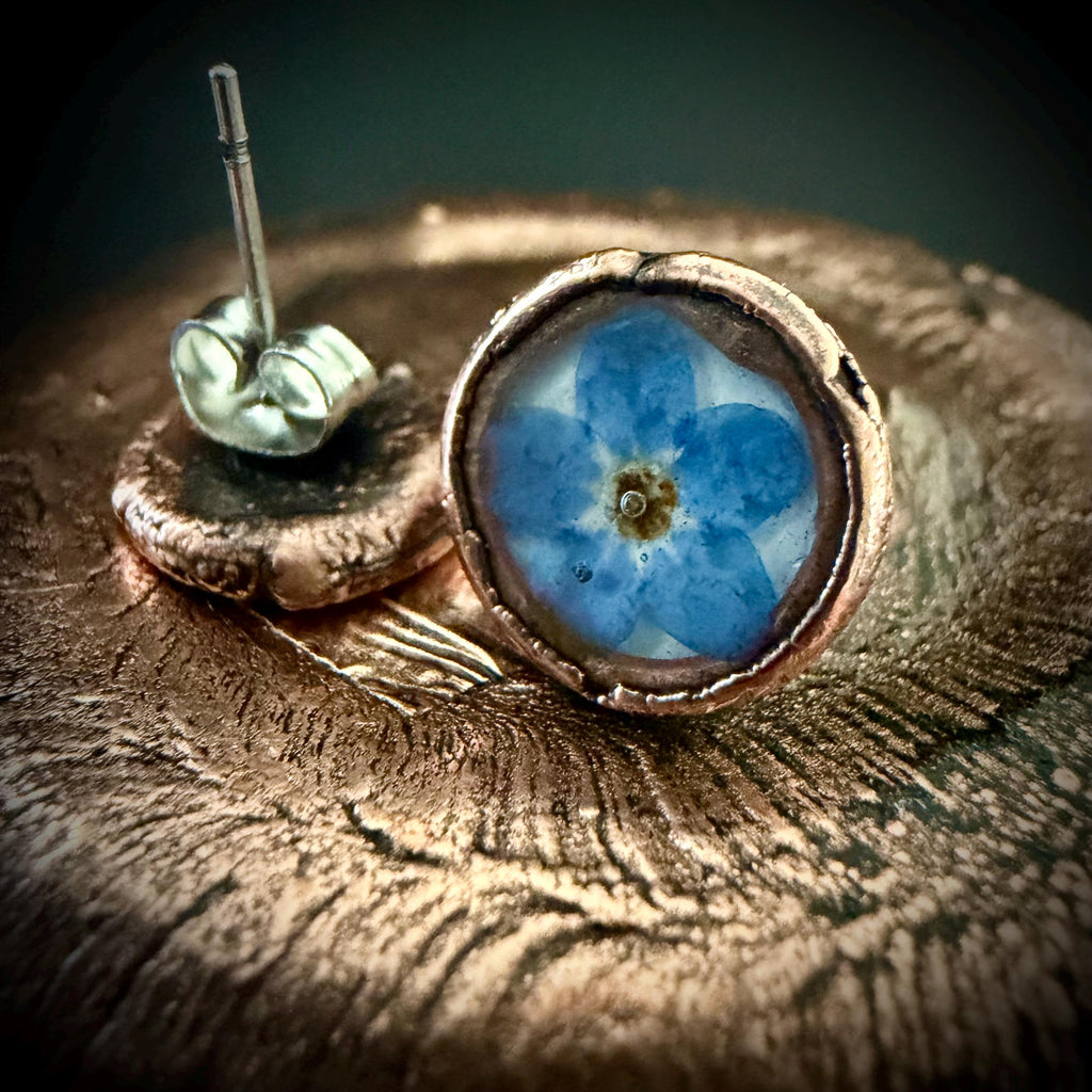 Forget Me Not Flower Stud Earrings – Electroformed Copper – Handmade Botanical Jewelry