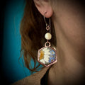 Real Daisy Forget Me Not Earrings – Electroformed Copper Botanical Jewelry – Titanium Wires