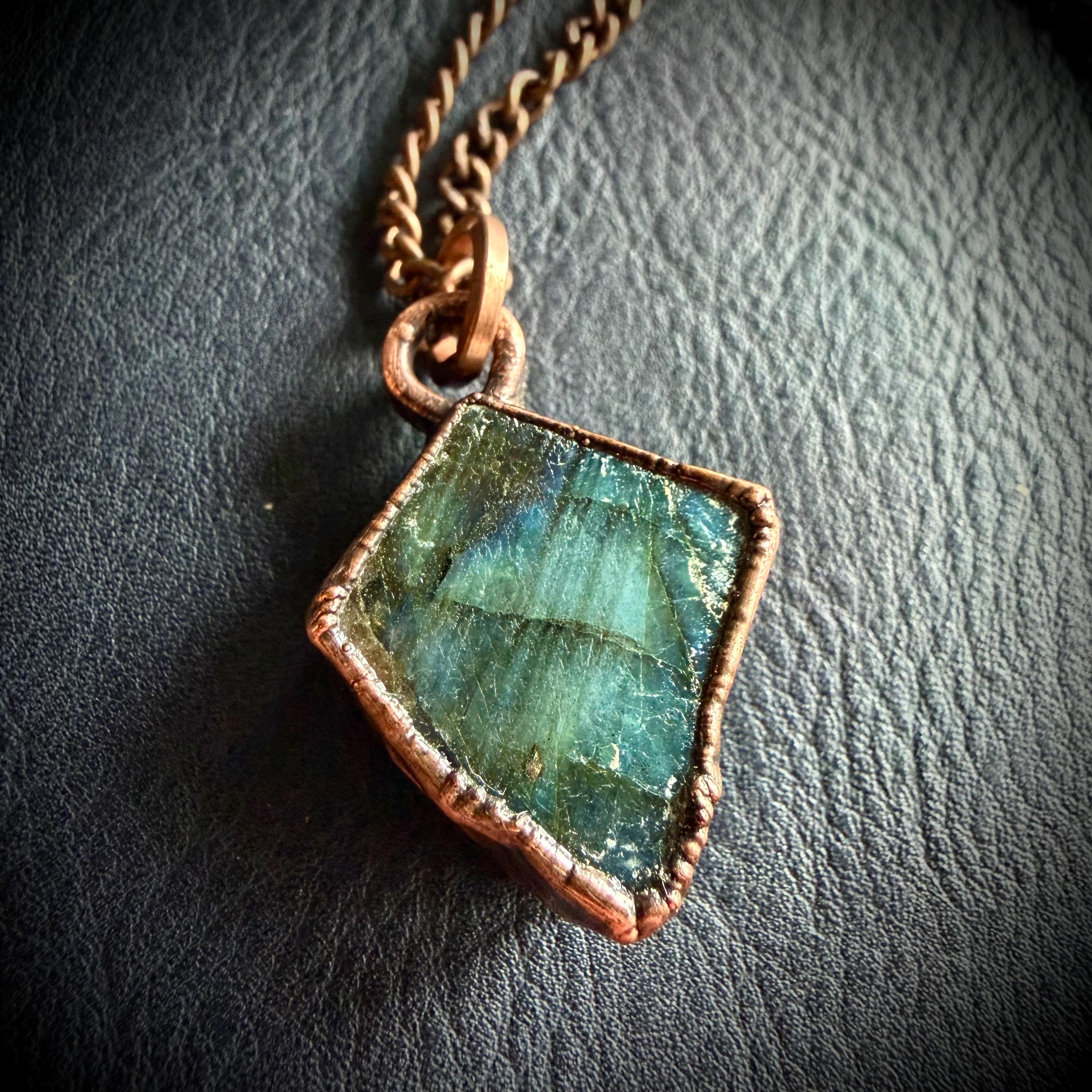 Labradorite Reversible Gemstone Necklace / Electroformed Jewelry