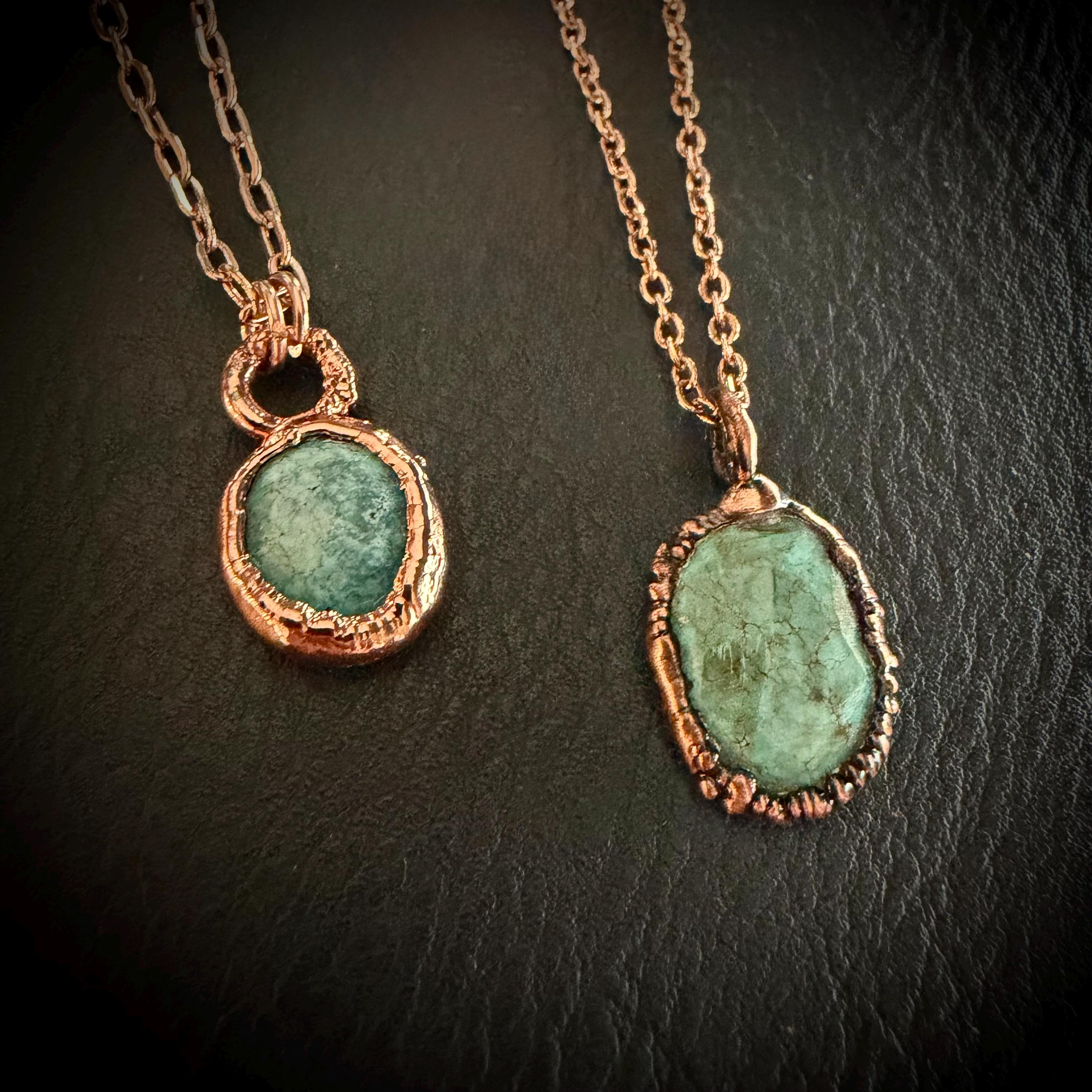 Rose Cut Turquoise Electroformed Copper Necklace | December Birthstone