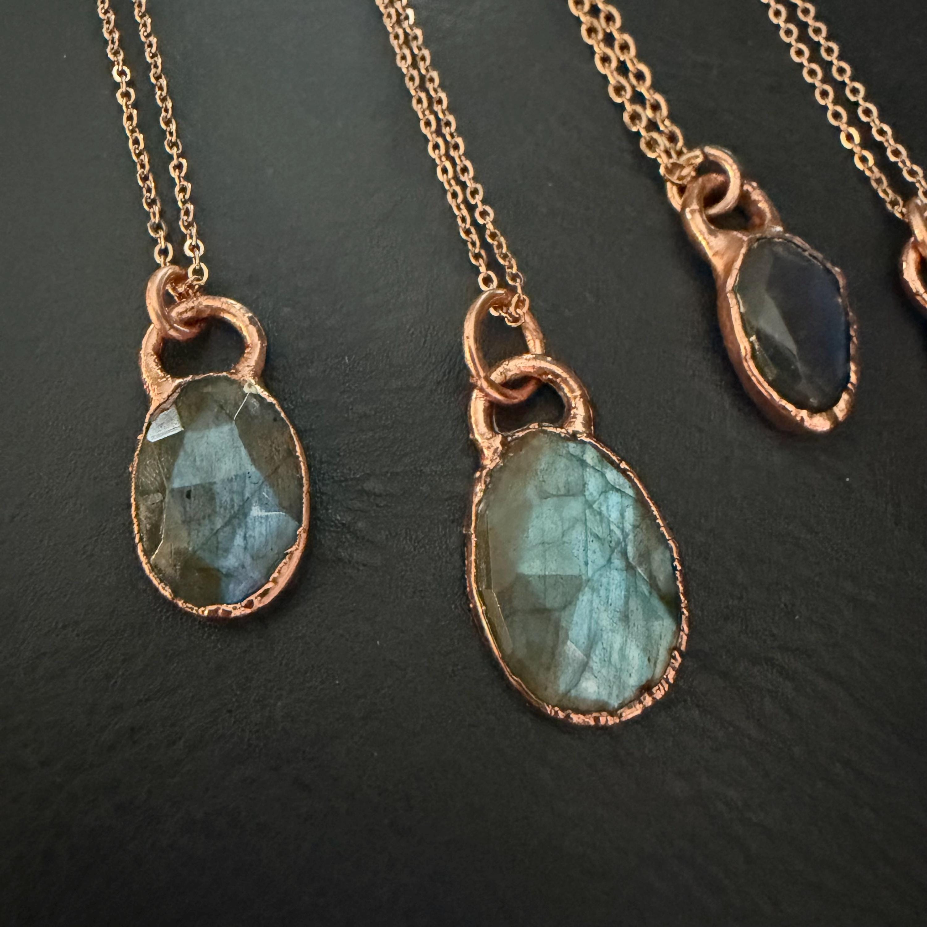 Labradorite Oval Necklace / Rose Cut Gemstone Necklace / Electroformed Jewelry