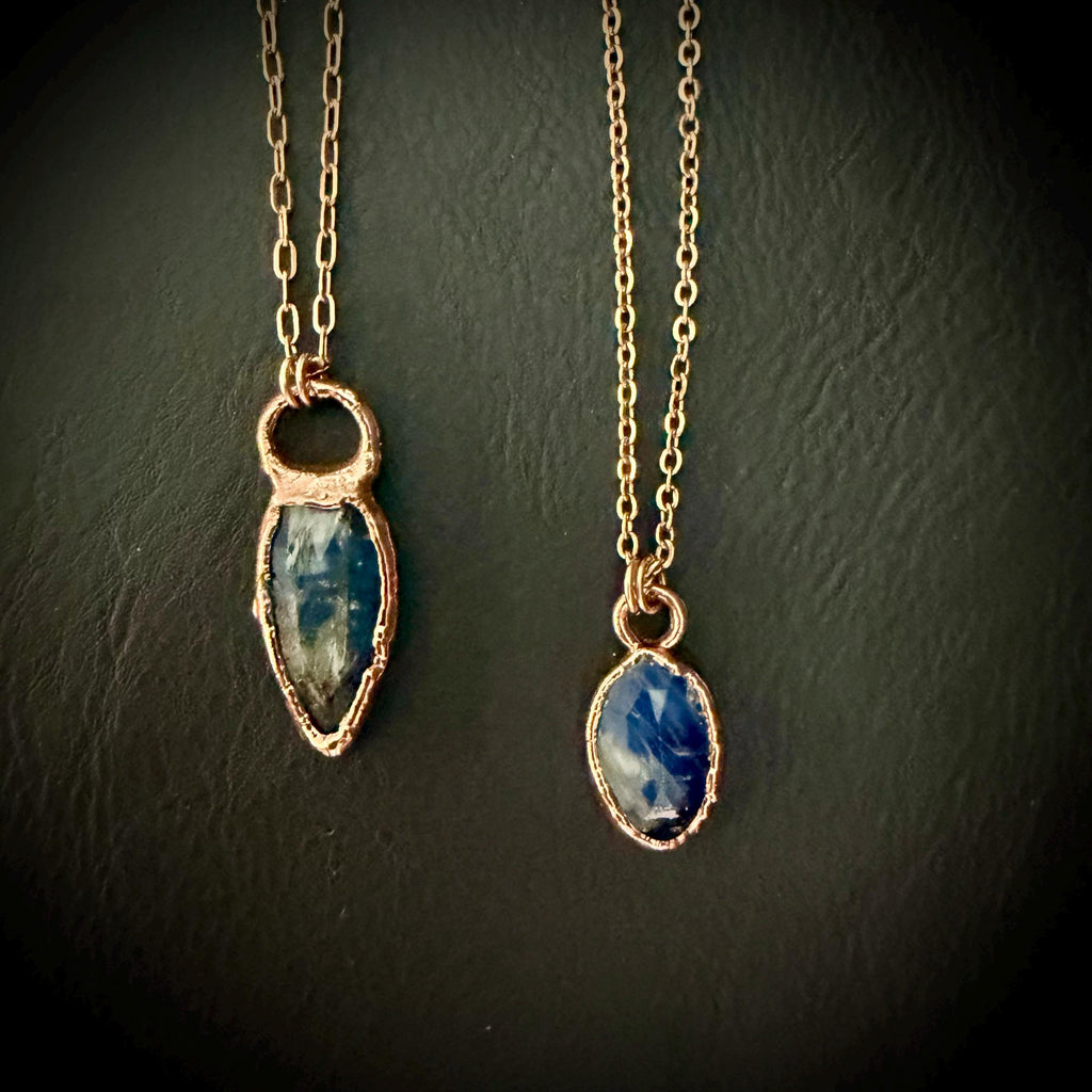Electroformed Blue Kyanite Copper Pendant Necklace | Rose Gold Chain Jewelry