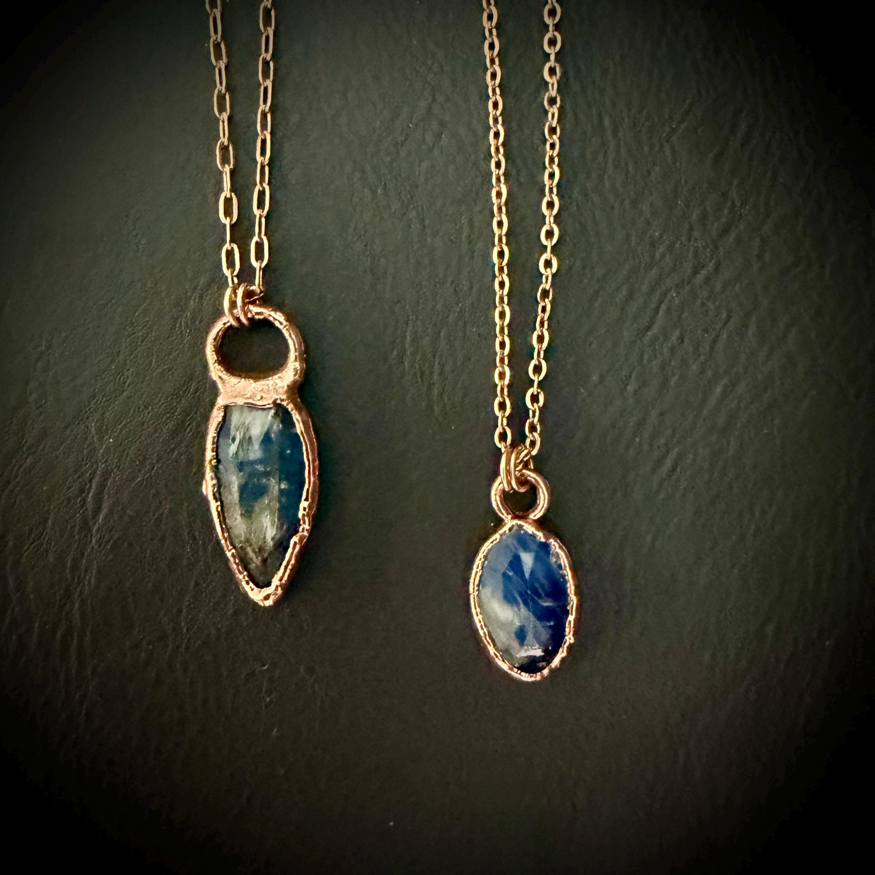 Electroformed Blue Kyanite Copper Pendant Necklace | Rose Gold Chain Jewelry