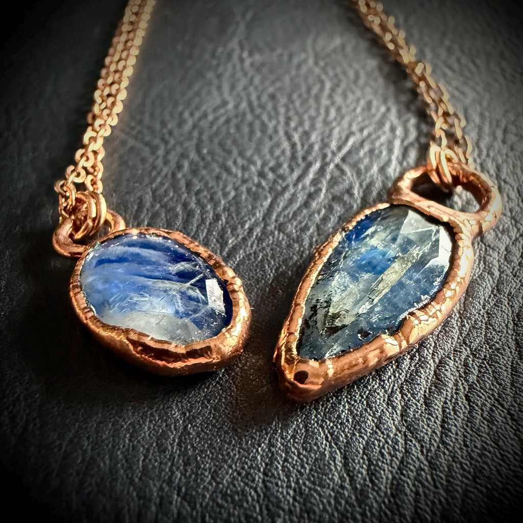 Electroformed Blue Kyanite Copper Pendant Necklace | Rose Gold Chain Jewelry