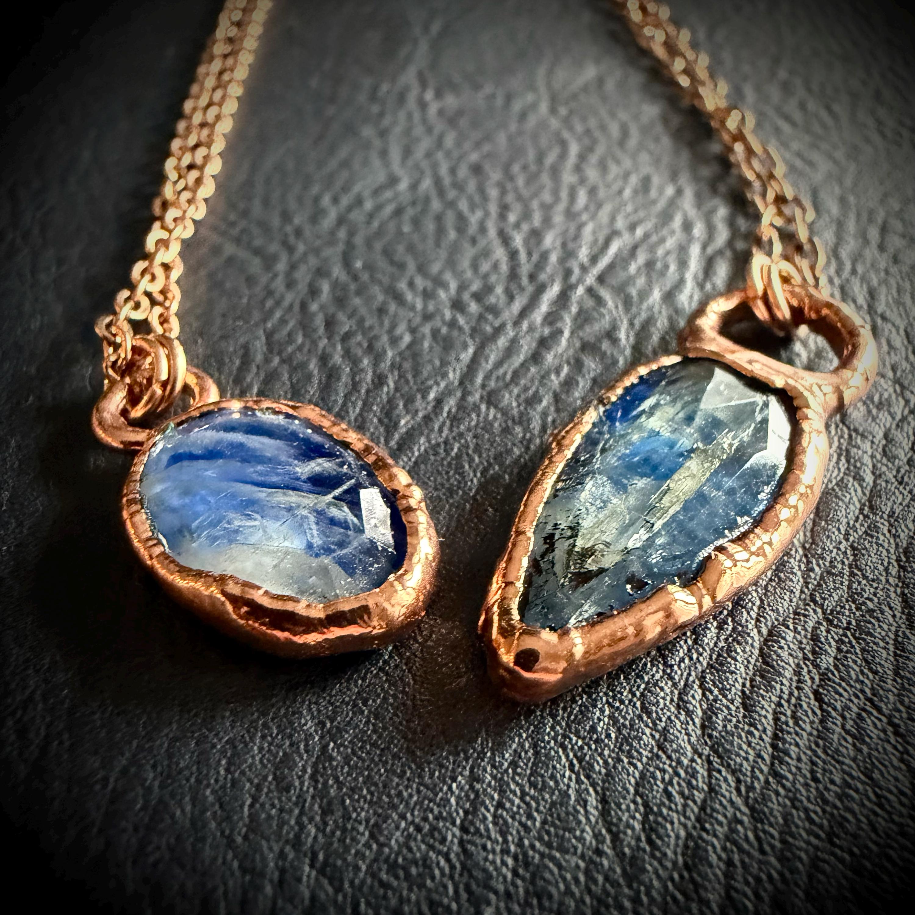 Electroformed Blue Kyanite Copper Pendant Necklace | Rose Gold Chain Jewelry