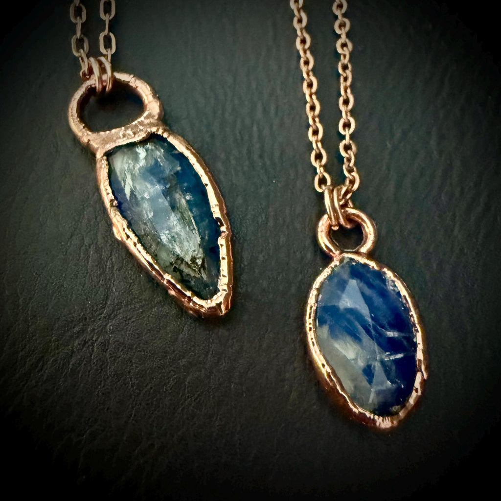 Electroformed Blue Kyanite Copper Pendant Necklace | Rose Gold Chain Jewelry