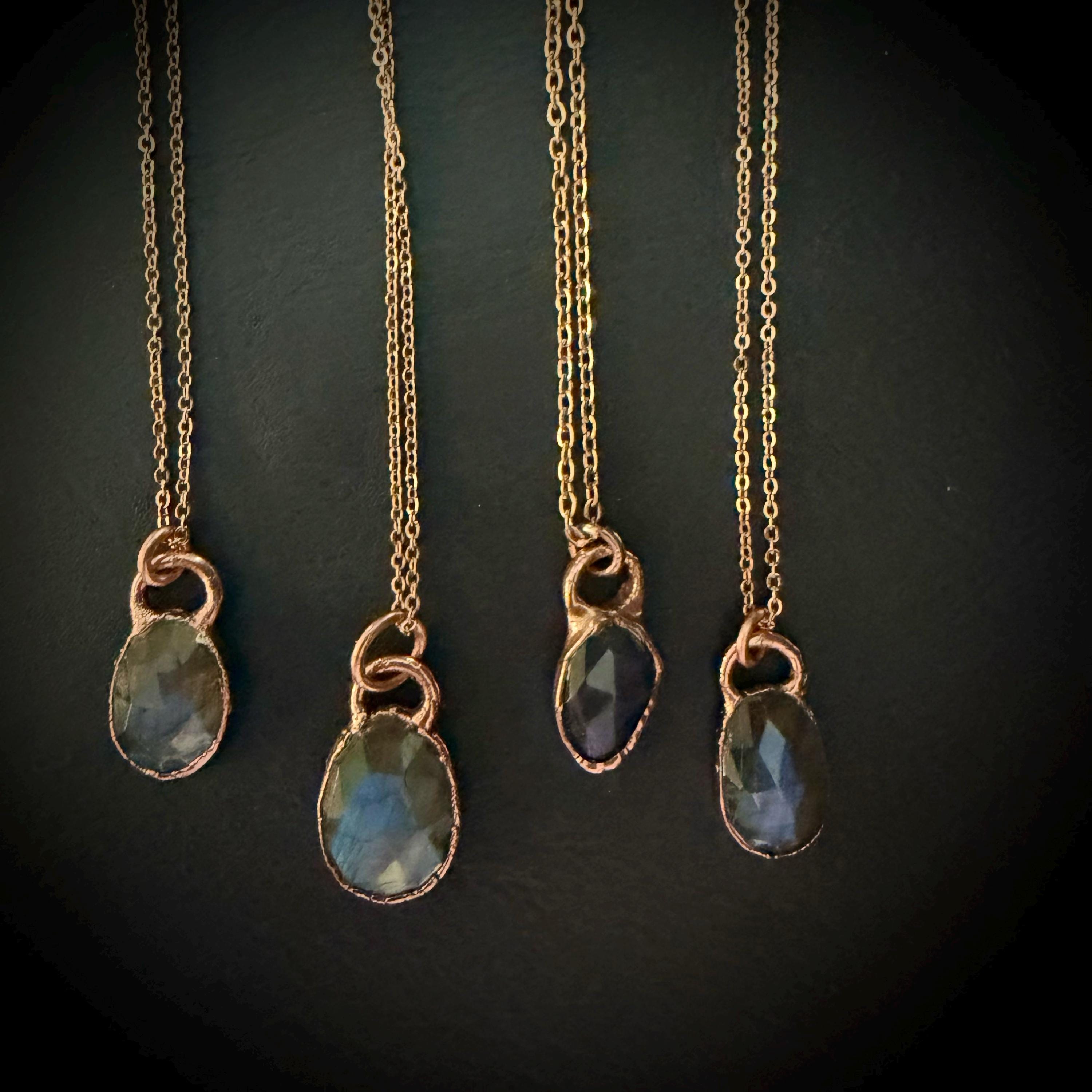 Labradorite Oval Necklace / Rose Cut Gemstone Necklace / Electroformed Jewelry