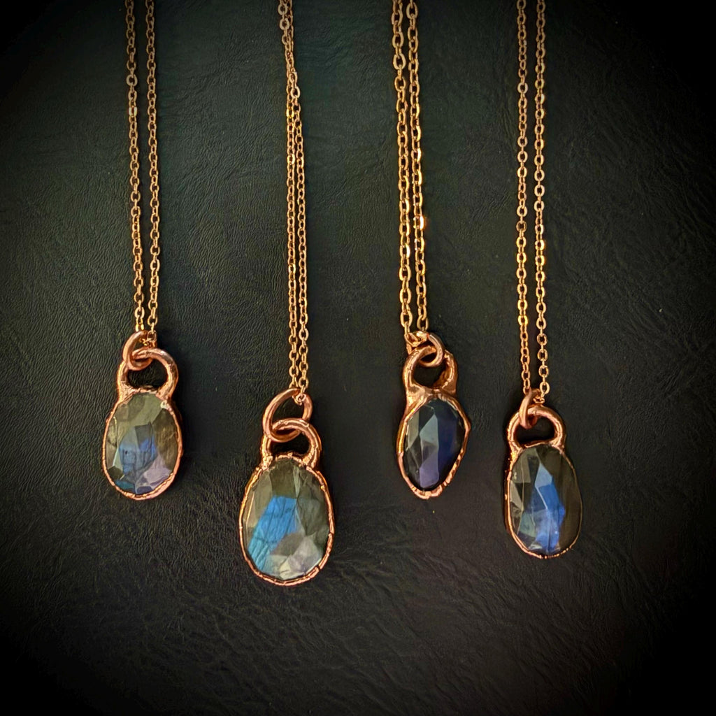 Labradorite Oval Necklace / Rose Cut Gemstone Necklace / Electroformed Jewelry