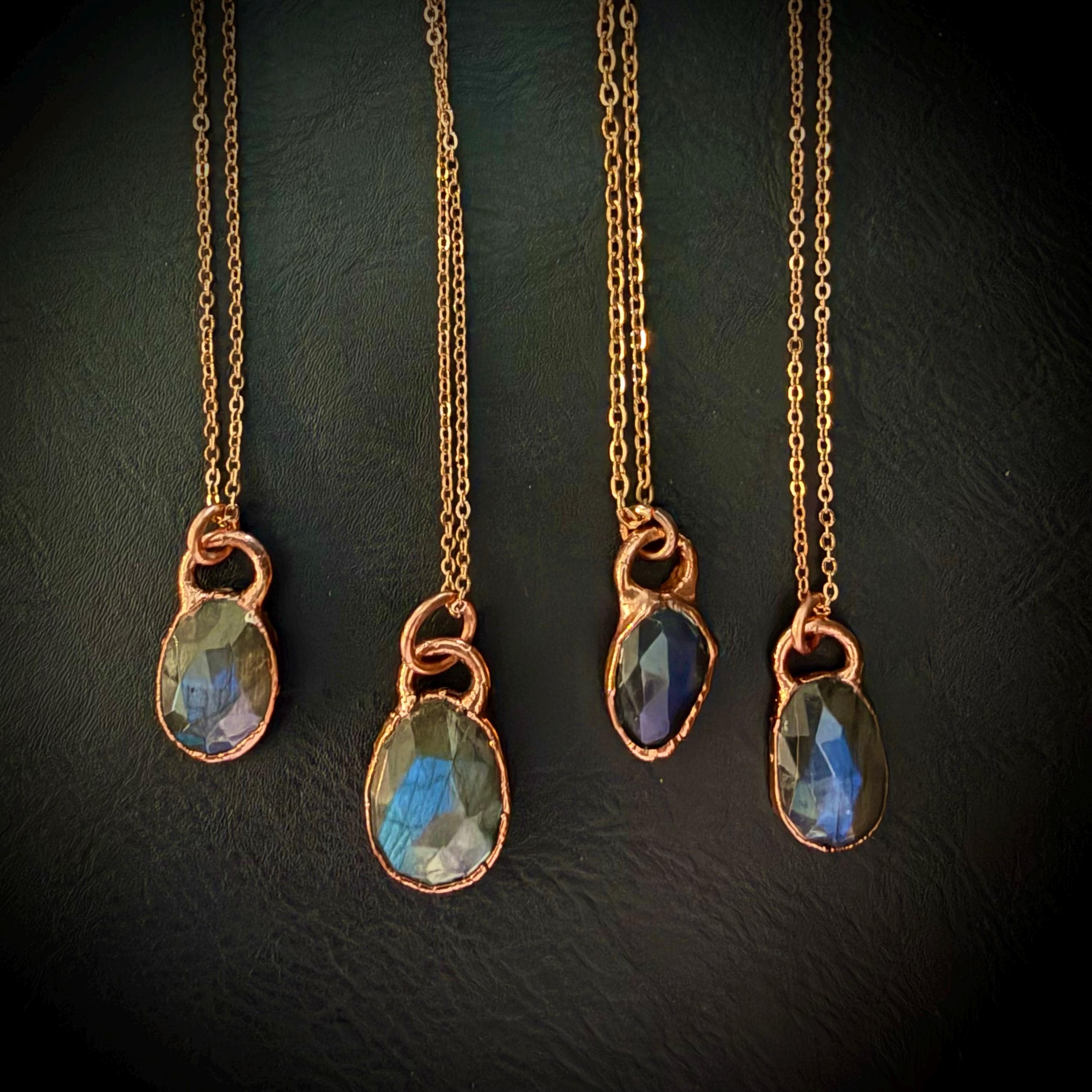 Labradorite Oval Necklace / Rose Cut Gemstone Necklace / Electroformed Jewelry