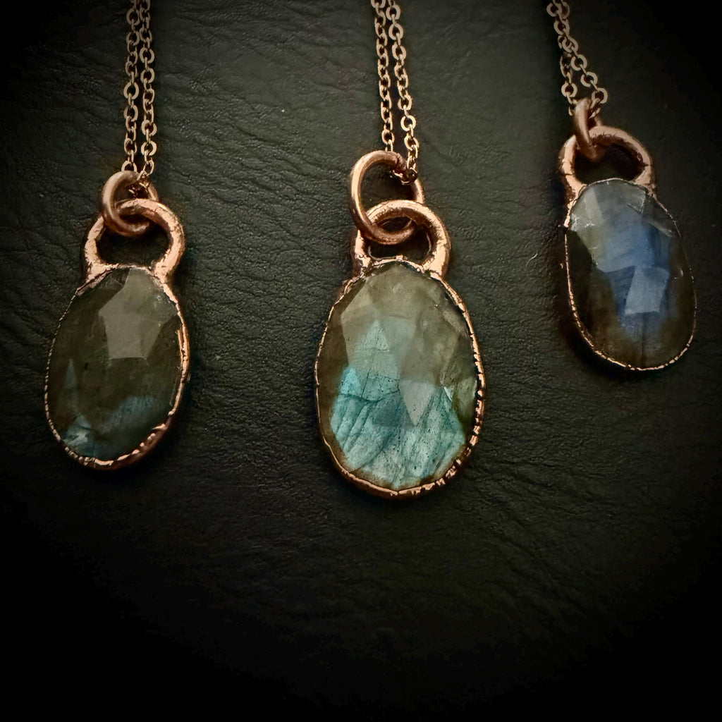 Labradorite Oval Necklace / Rose Cut Gemstone Necklace / Electroformed Jewelry