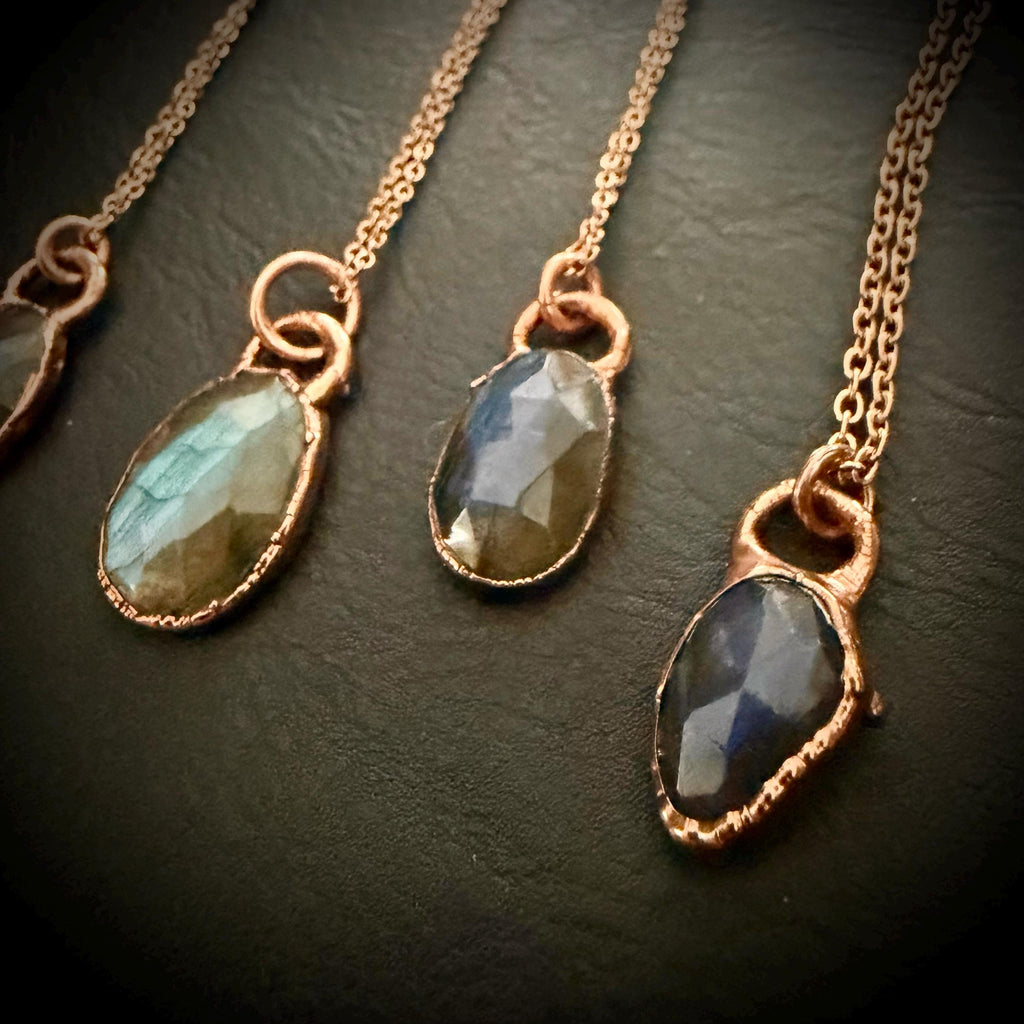 Labradorite Oval Necklace / Rose Cut Gemstone Necklace / Electroformed Jewelry