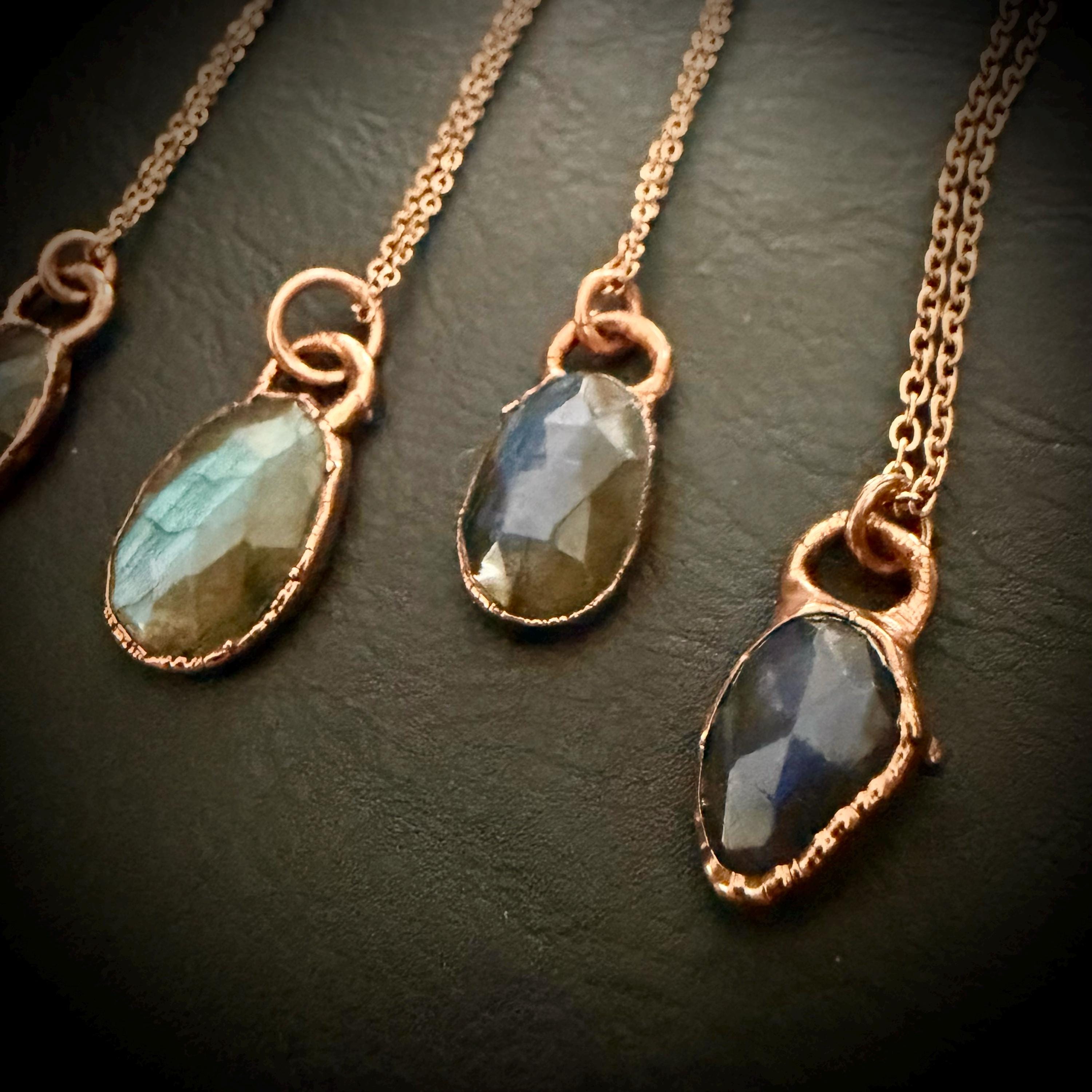 Labradorite Oval Necklace / Rose Cut Gemstone Necklace / Electroformed Jewelry