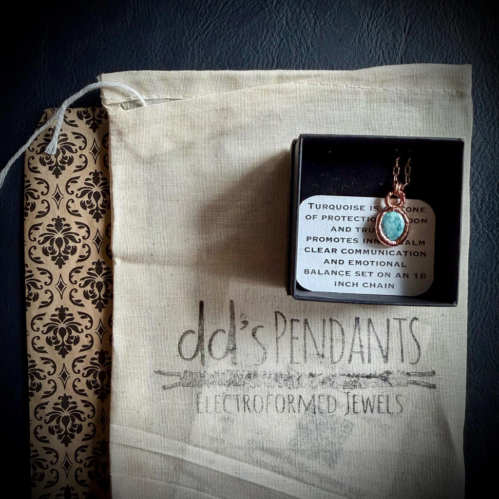 Rose Cut Turquoise Electroformed Copper Necklace | December Birthstone