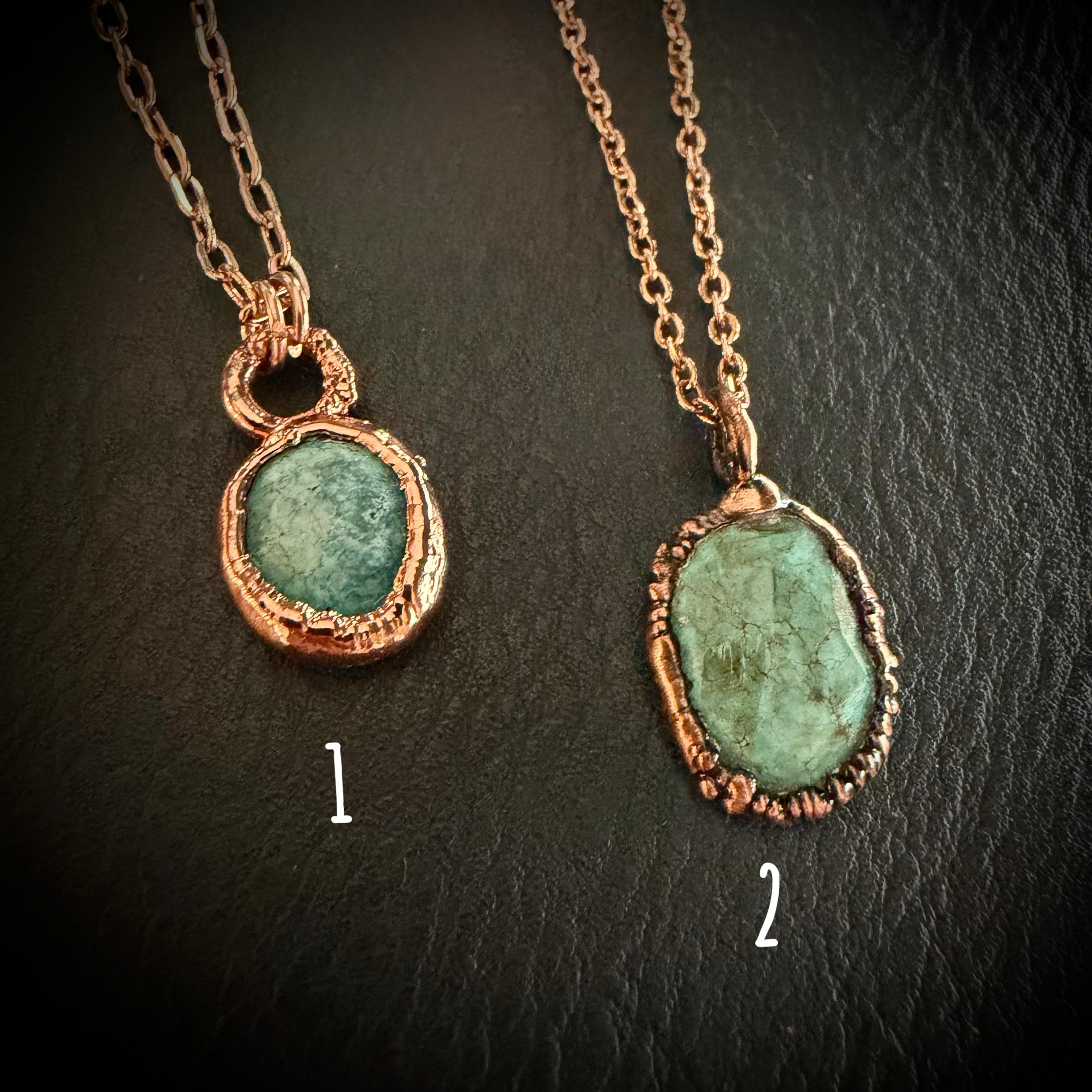 Rose Cut Turquoise Electroformed Copper Necklace | December Birthstone