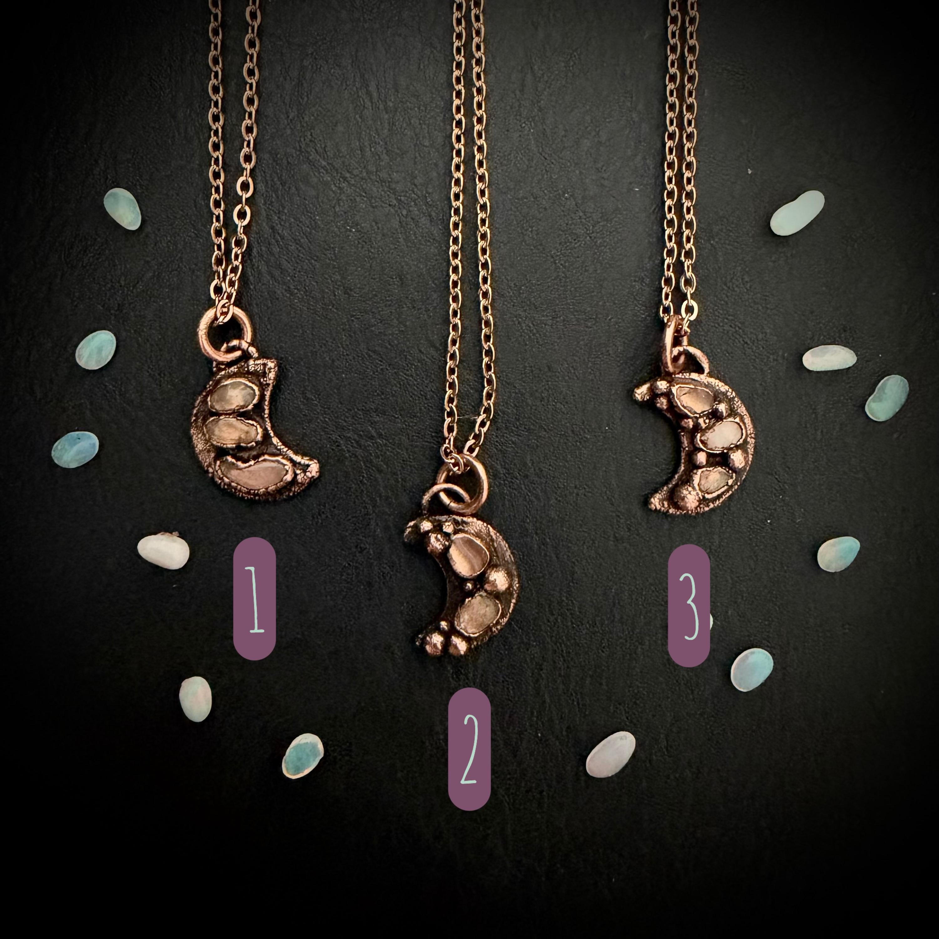 Welo Opal Moon Necklace | Electroformed Copper Pendant, Celestial Jewelry