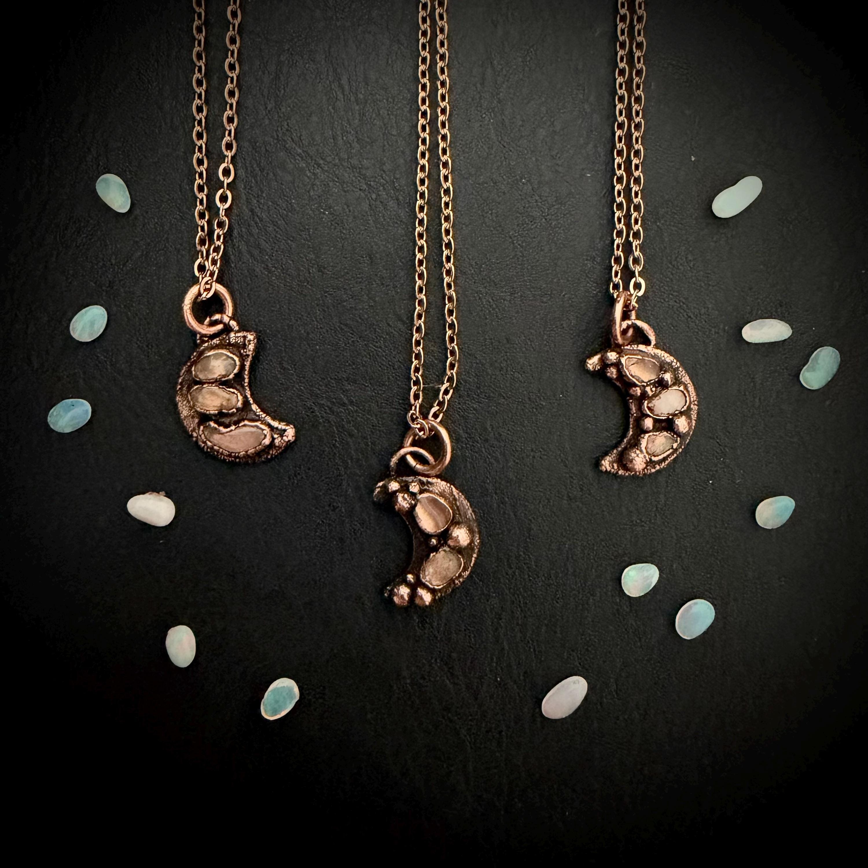 Welo Opal Moon Necklace | Electroformed Copper Pendant, Celestial Jewelry