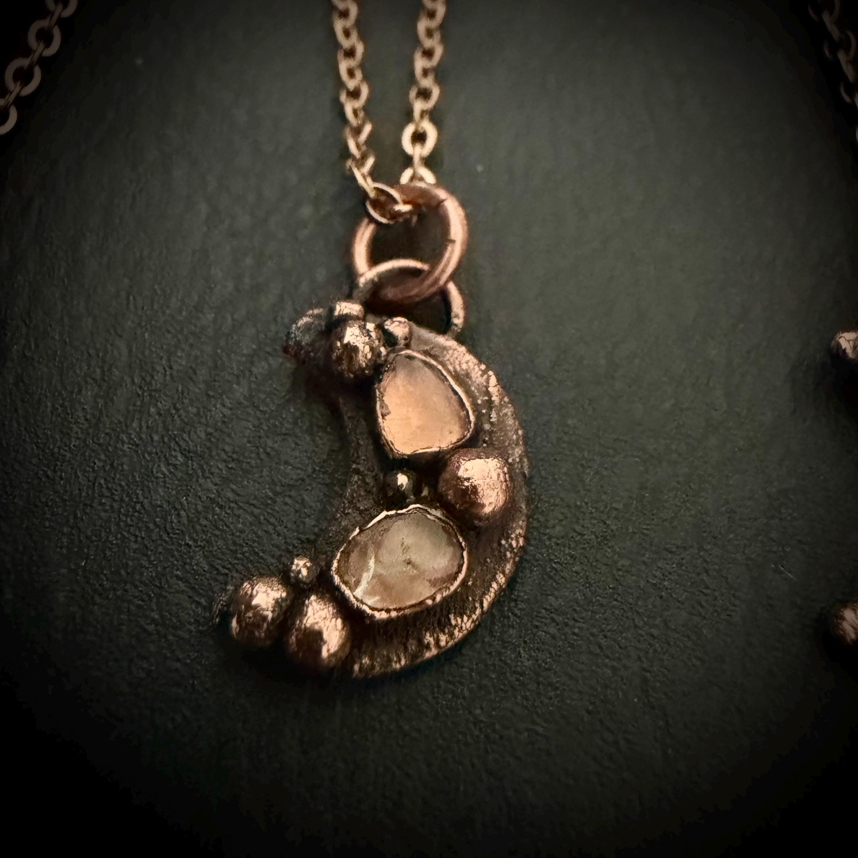 Welo Opal Moon Necklace | Electroformed Copper Pendant, Celestial Jewelry