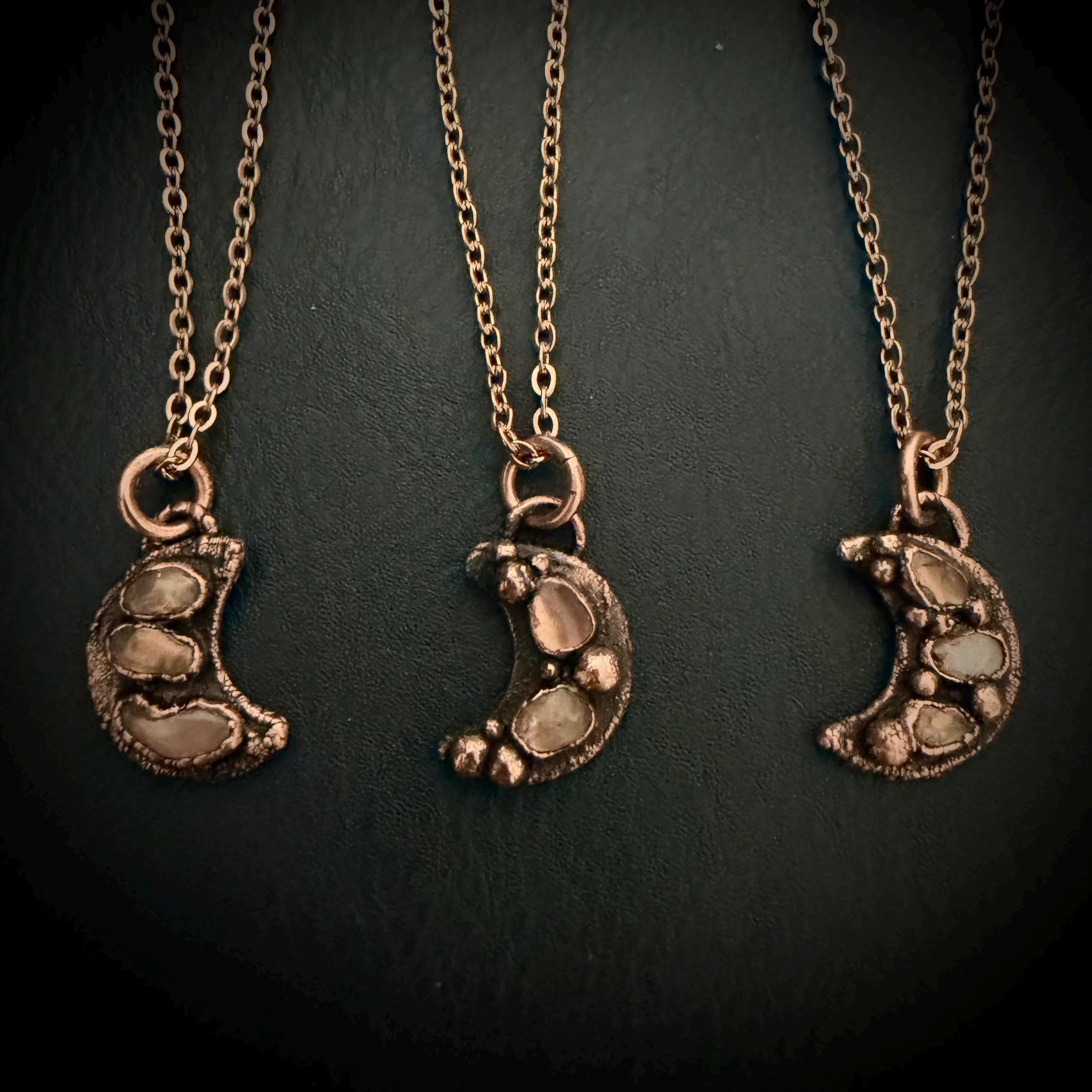 Welo Opal Moon Necklace | Electroformed Copper Pendant, Celestial Jewelry