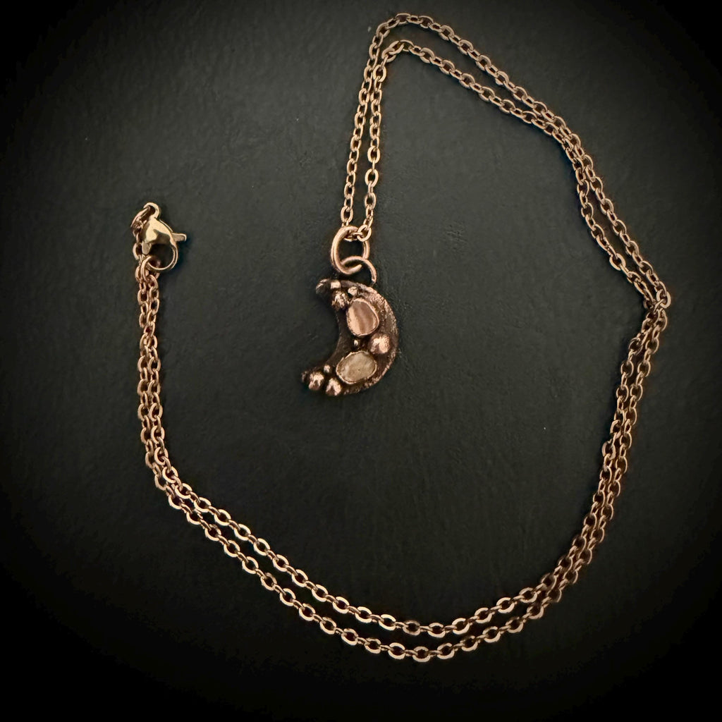 Welo Opal Moon Necklace | Electroformed Copper Pendant, Celestial Jewelry