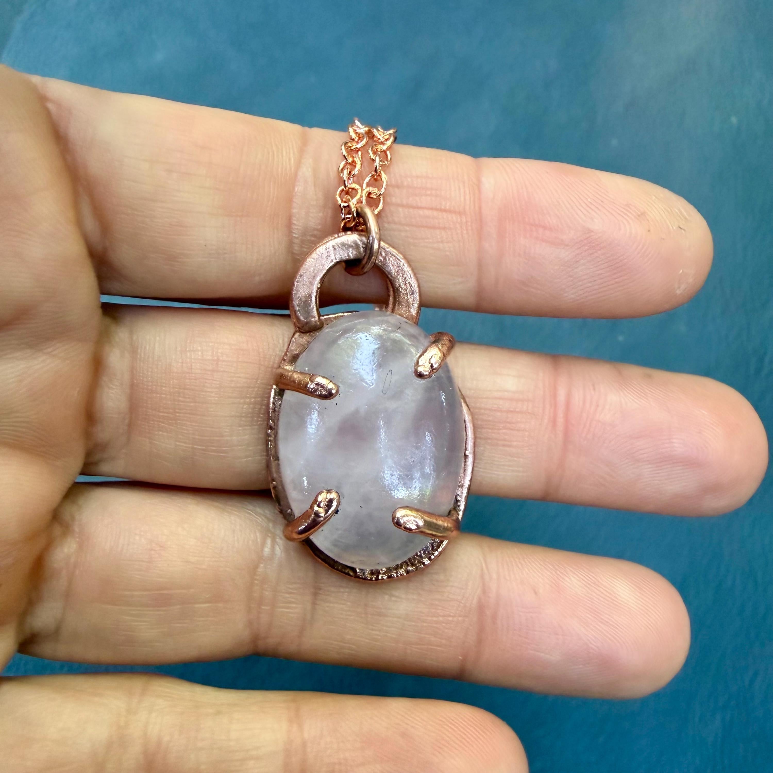 Rose Quartz Prong Pendant Necklace – Electroformed in Pure Copper