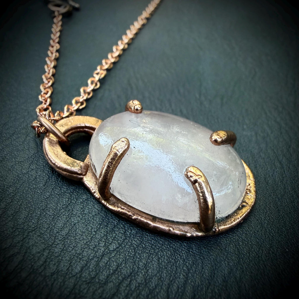 Rose Quartz Prong Pendant Necklace – Electroformed in Pure Copper