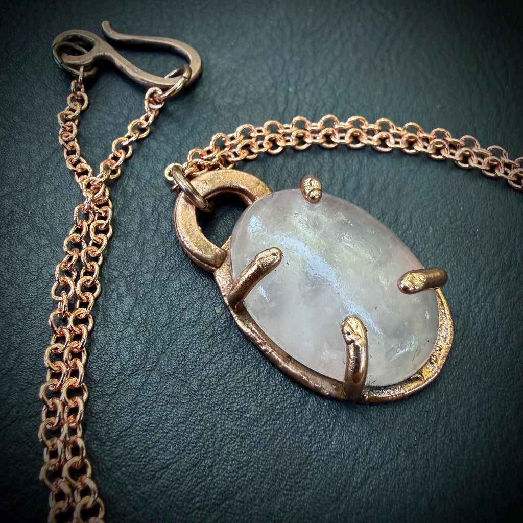 Rose Quartz Prong Pendant Necklace – Electroformed in Pure Copper