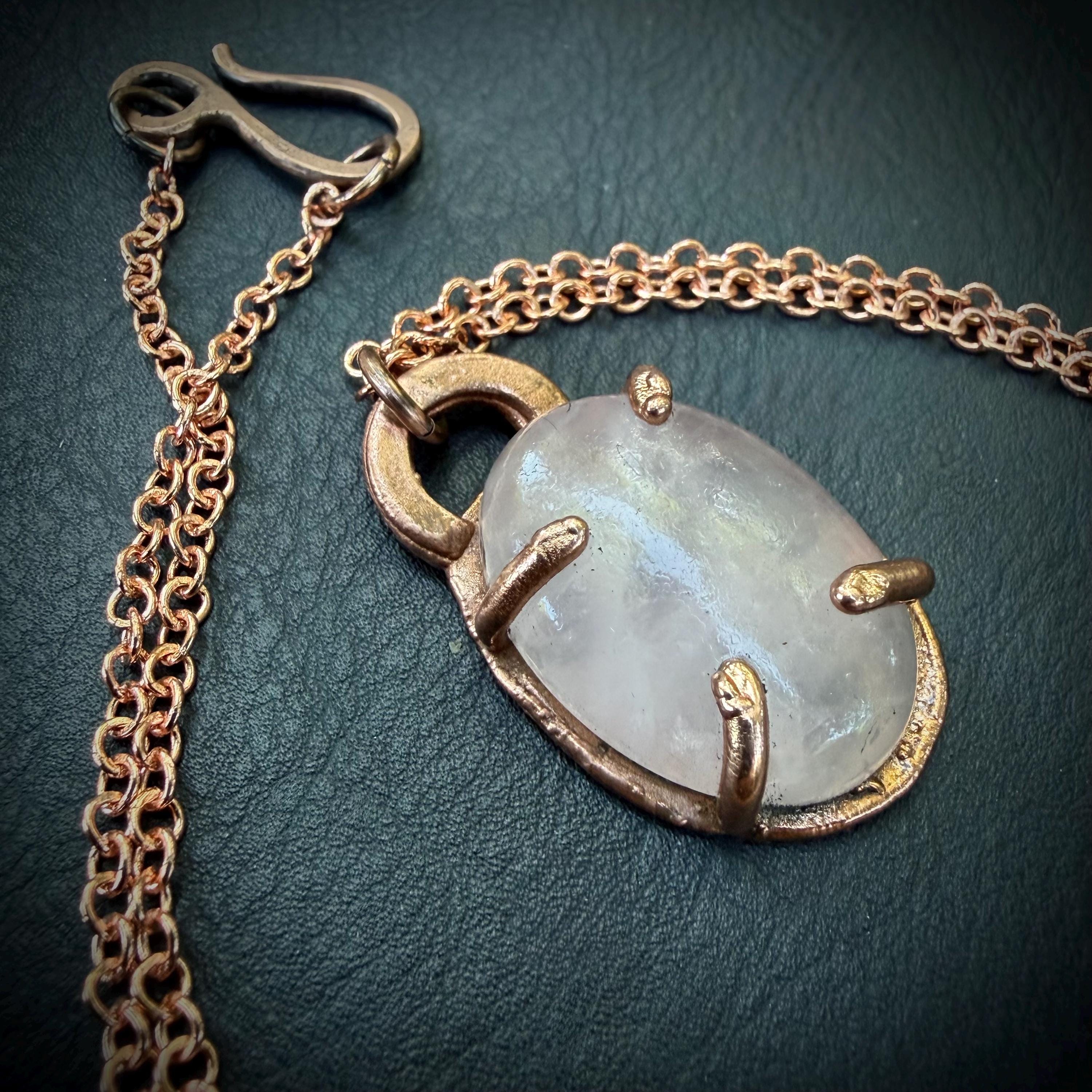 Rose Quartz Prong Pendant Necklace – Electroformed in Pure Copper