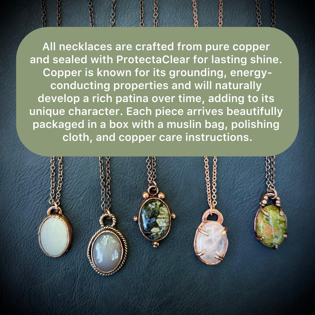 Rose Quartz Prong Pendant Necklace – Electroformed in Pure Copper