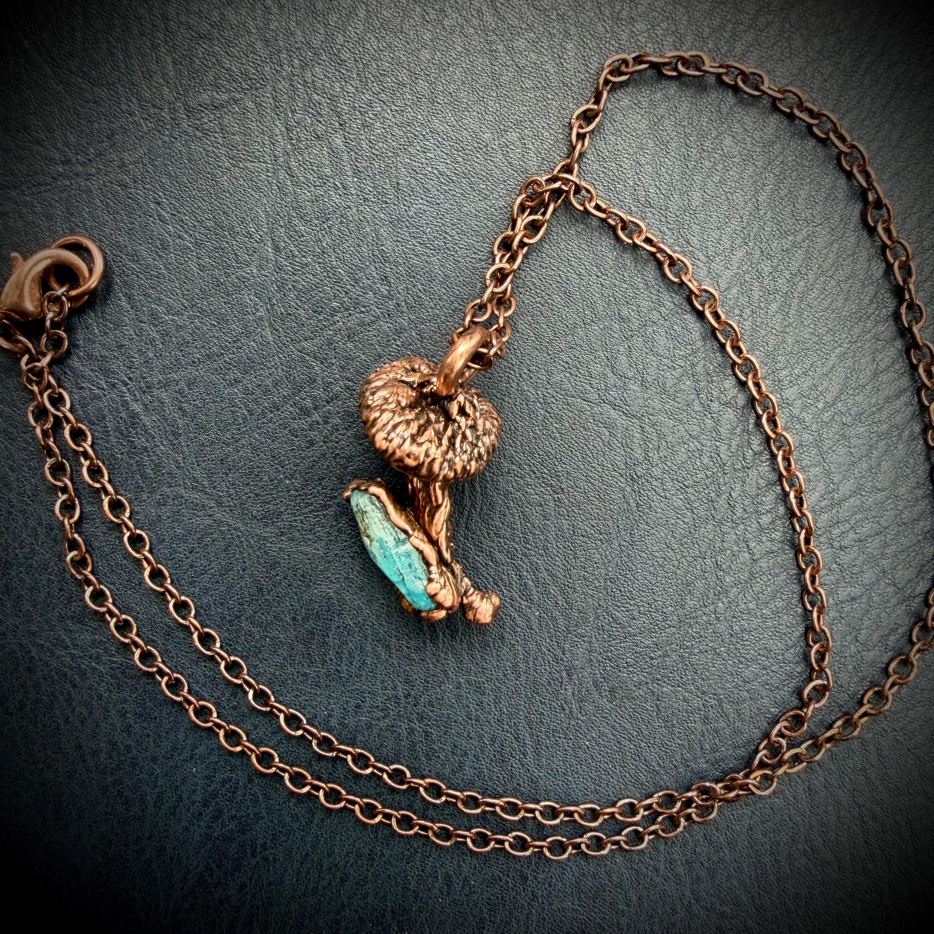 Real Mushroom Necklace with Gemstone | Electroformed Copper Pendant | Nature Jewelry | One of a Kind Crystal Necklace