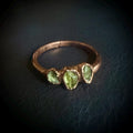 Peridot Three Stone Ring Size 7 | Electroformed Copper Ring | Handmade Crystal Jewelry | Boho Statement Ring | Custom Size Available