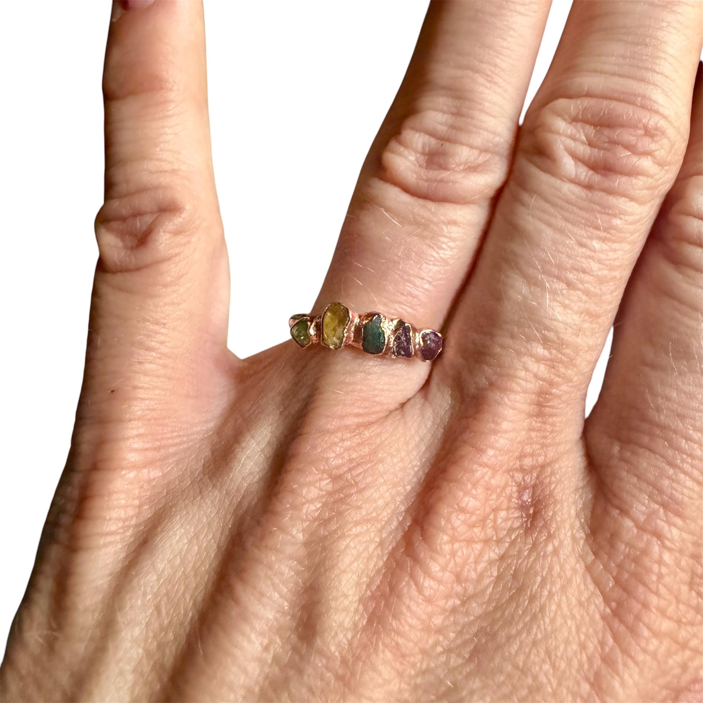 Rainbow Tourmaline Ring (Size 5 & 5.5) | Electroformed Copper Ring | Multicolor Crystal Jewelry | Handmade Boho Ring | Custom Size Available
