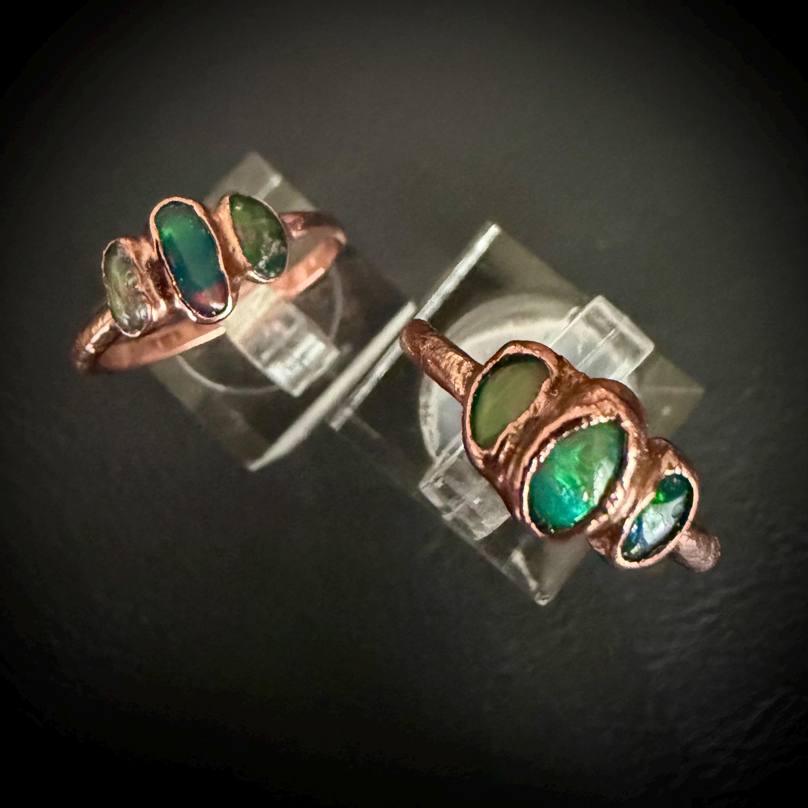 Electroformed Ethiopian Opal Ring – Size 7 Multi Stone Opal Ring – Custom Size Opal Ring – Handmade Copper Crystal Ring – October Birthstone