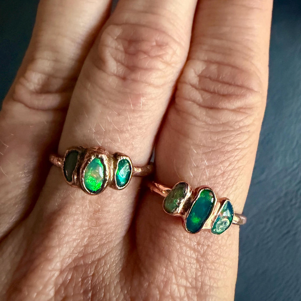 Electroformed Ethiopian Opal Ring – Size 7 Multi Stone Opal Ring – Custom Size Opal Ring – Handmade Copper Crystal Ring – October Birthstone
