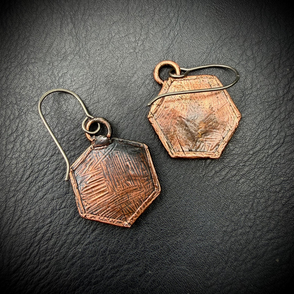 Forget Me Not Flower Dangle Earrings – Electroformed Copper – Handmade Botanical Jewelry