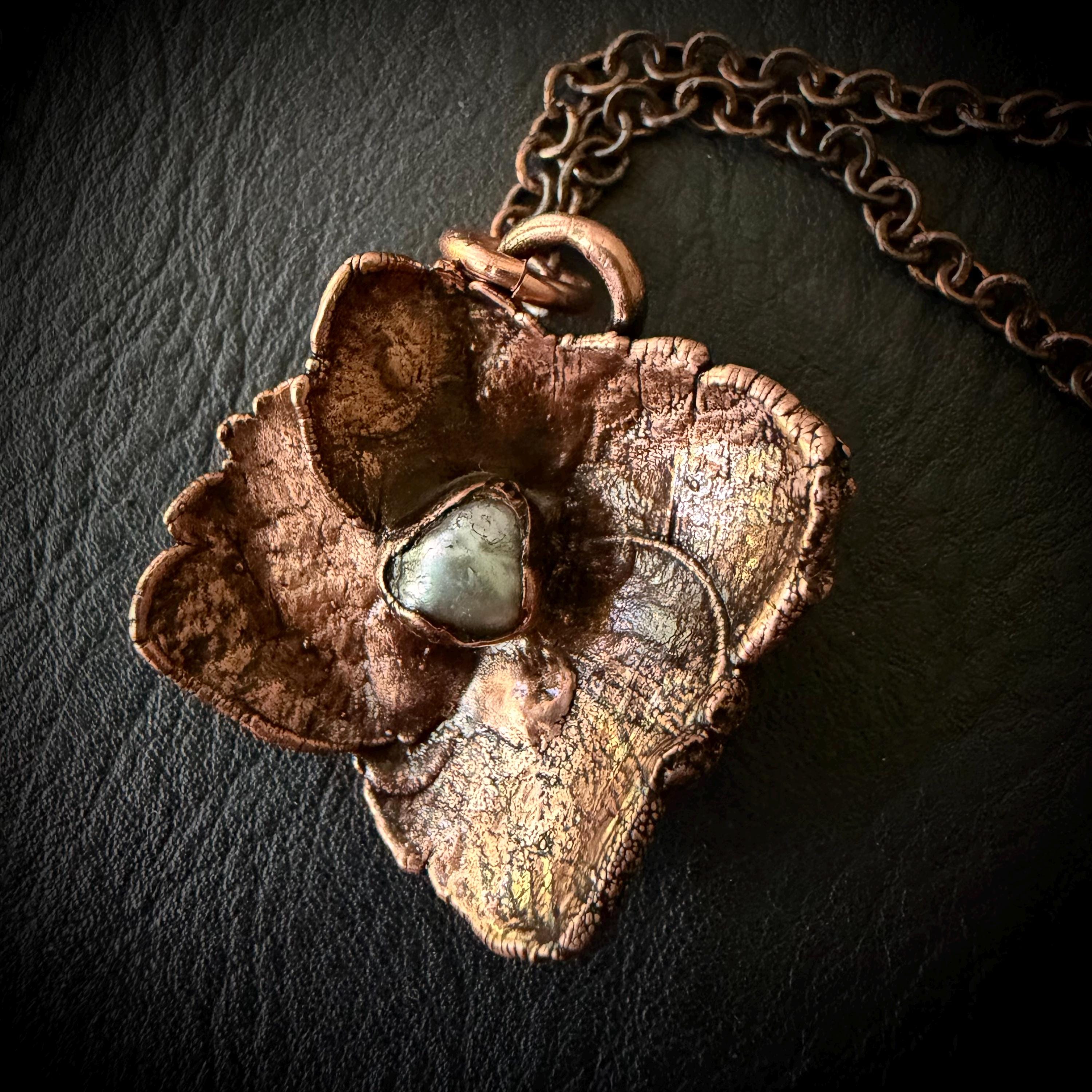 Hydrangea Flower Necklace with Pearl – Electroformed Copper Jewelry