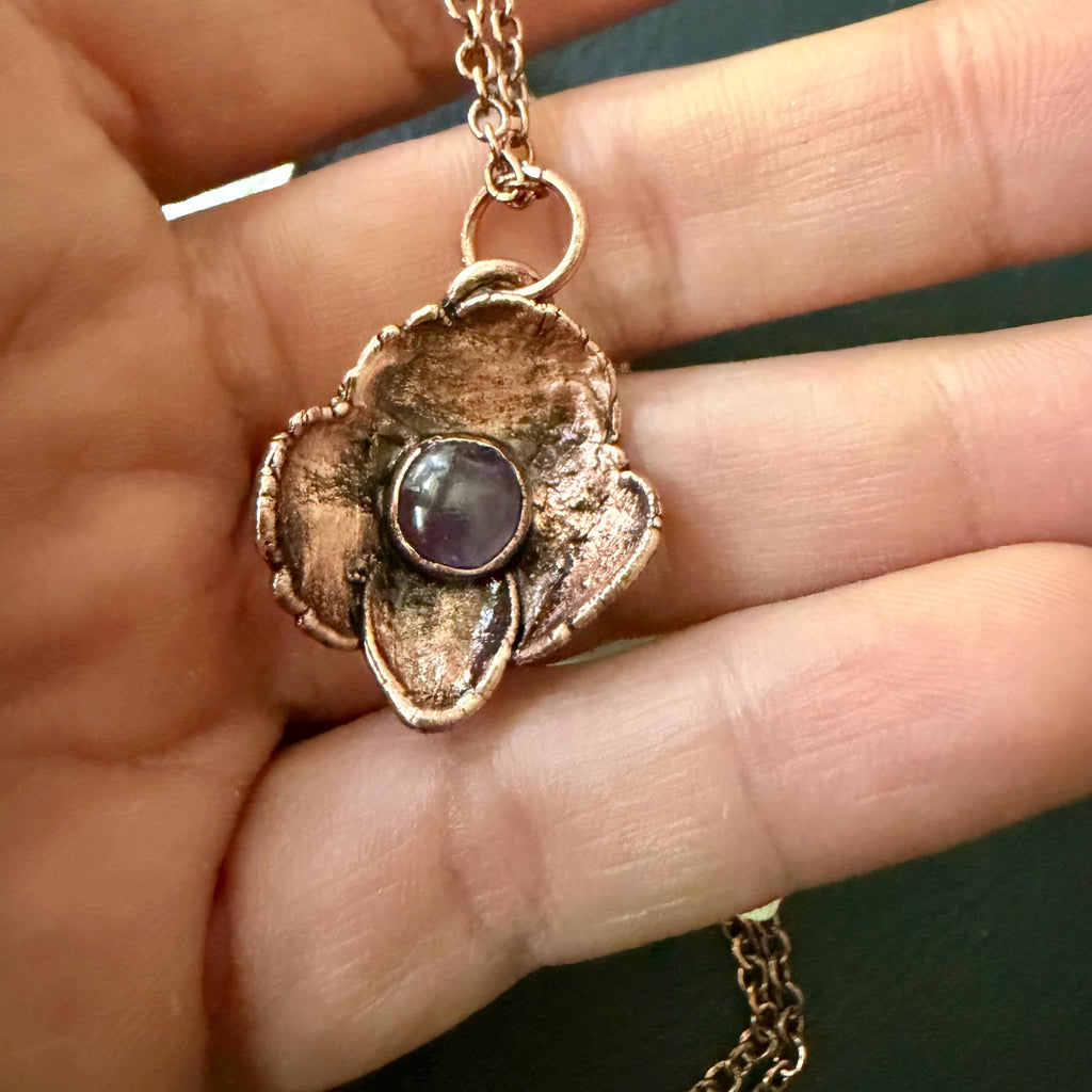 Hydrangea Flower Necklace with Amethyst – Electroformed Copper Jewelry