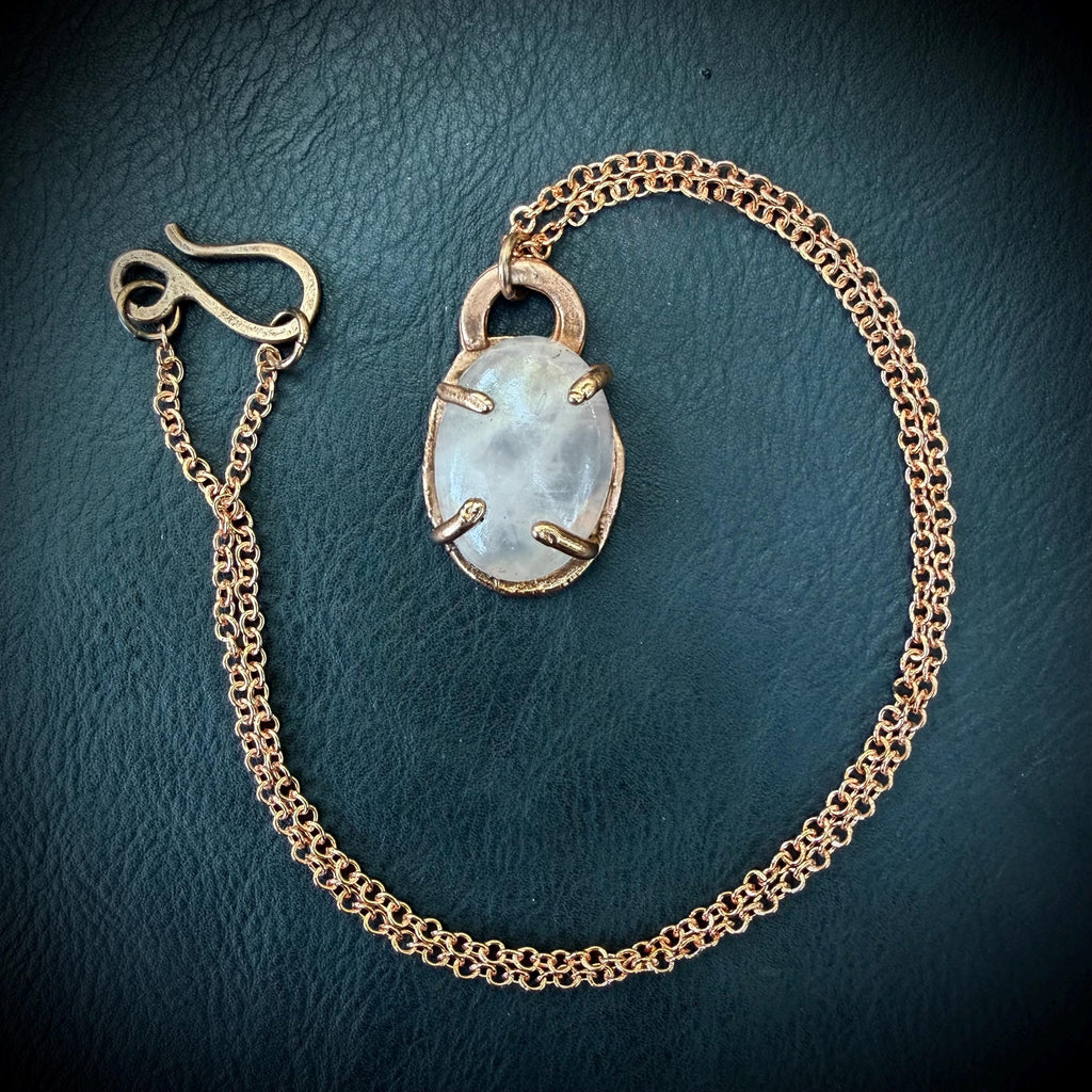 Rose Quartz Prong Pendant Necklace – Electroformed in Pure Copper