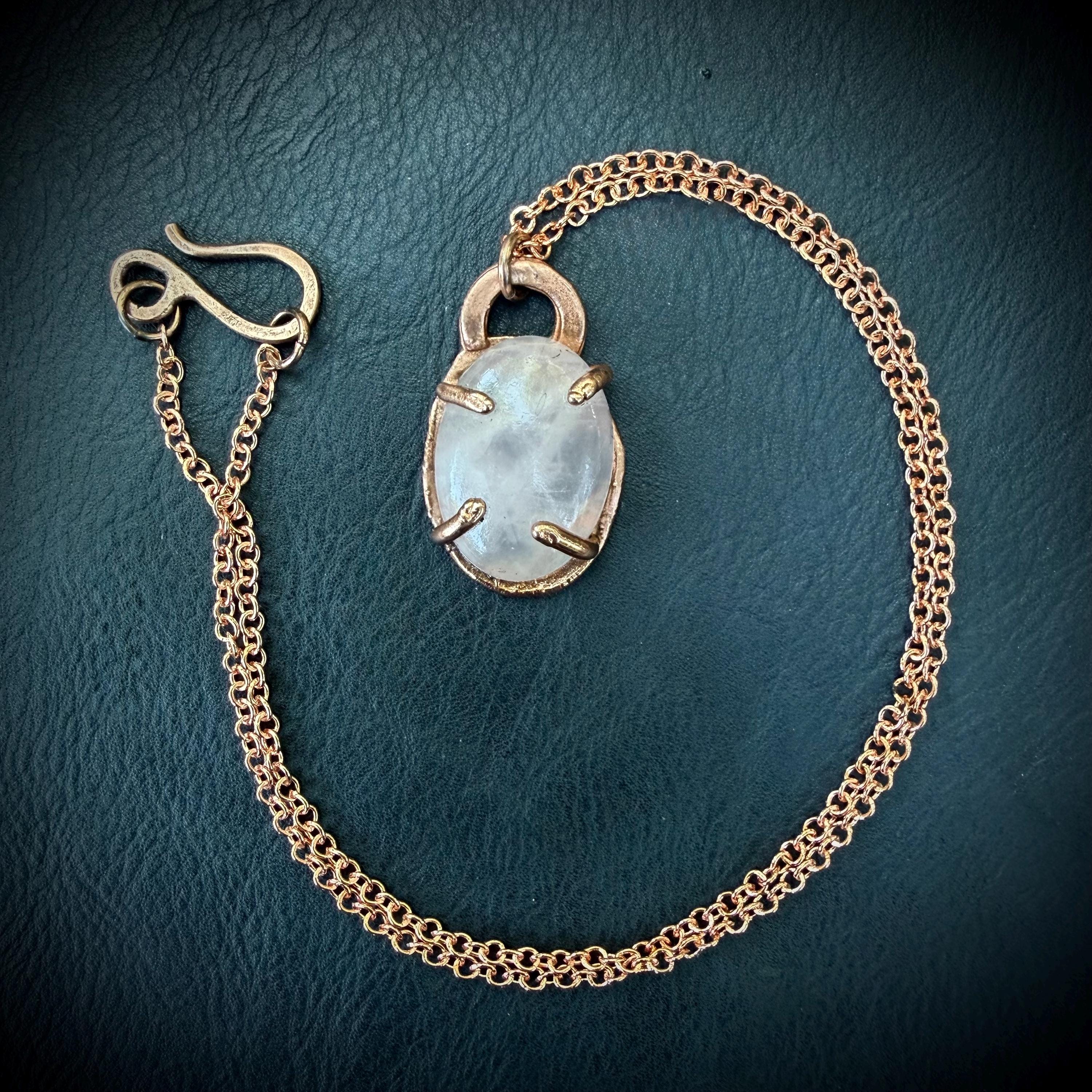 Rose Quartz Prong Pendant Necklace – Electroformed in Pure Copper