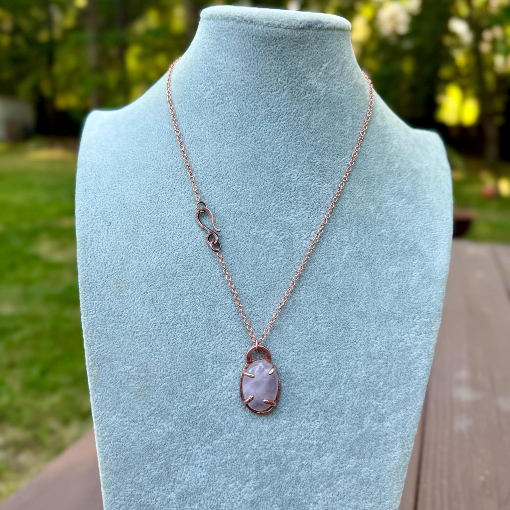 Rose Quartz Prong Pendant Necklace – Electroformed in Pure Copper