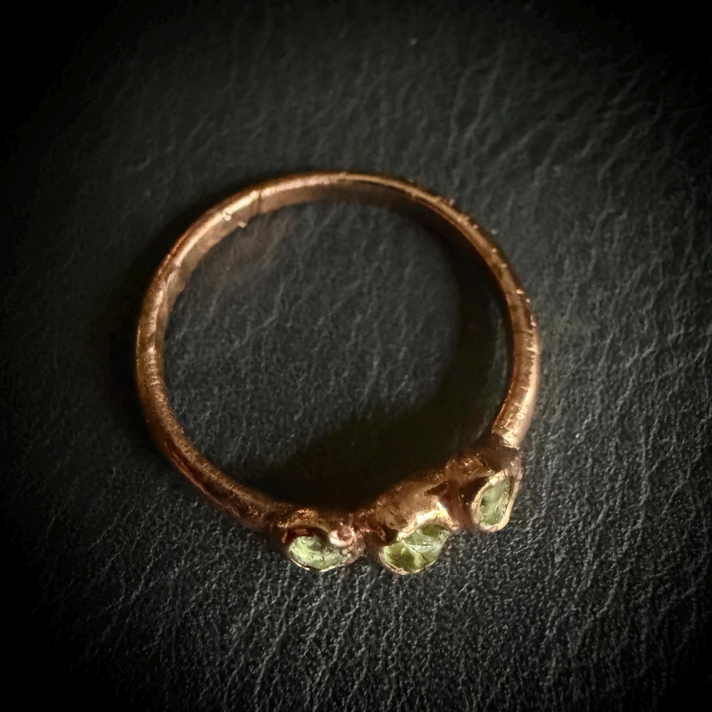 Peridot Three Stone Ring Size 7 | Electroformed Copper Ring | Handmade Crystal Jewelry | Boho Statement Ring | Custom Size Available