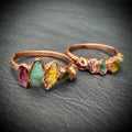 Rainbow Tourmaline Ring (Size 5 & 5.5) | Electroformed Copper Ring | Multicolor Crystal Jewelry | Handmade Boho Ring | Custom Size Available