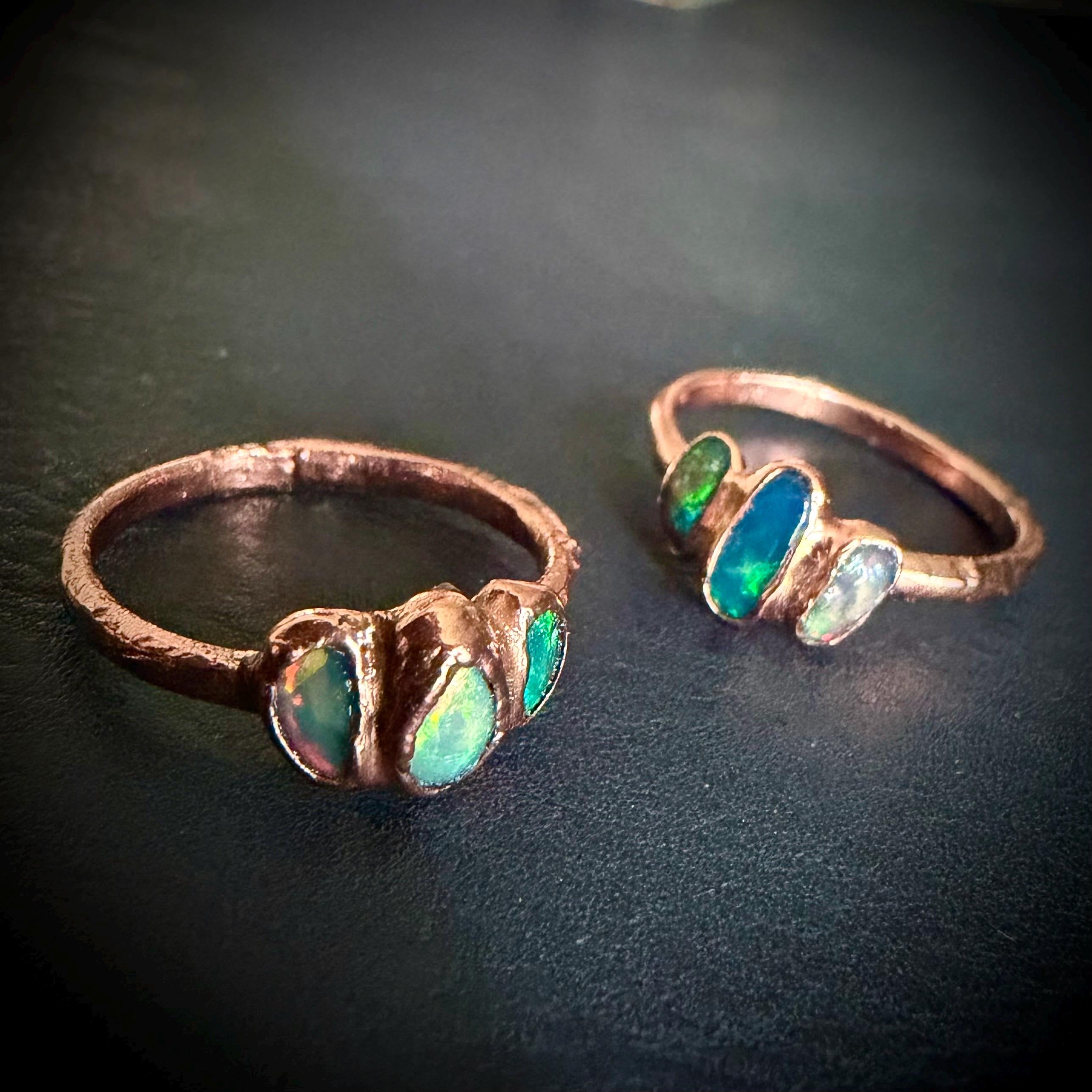 Electroformed Ethiopian Opal Ring – Size 7 Multi Stone Opal Ring – Custom Size Opal Ring – Handmade Copper Crystal Ring – October Birthstone